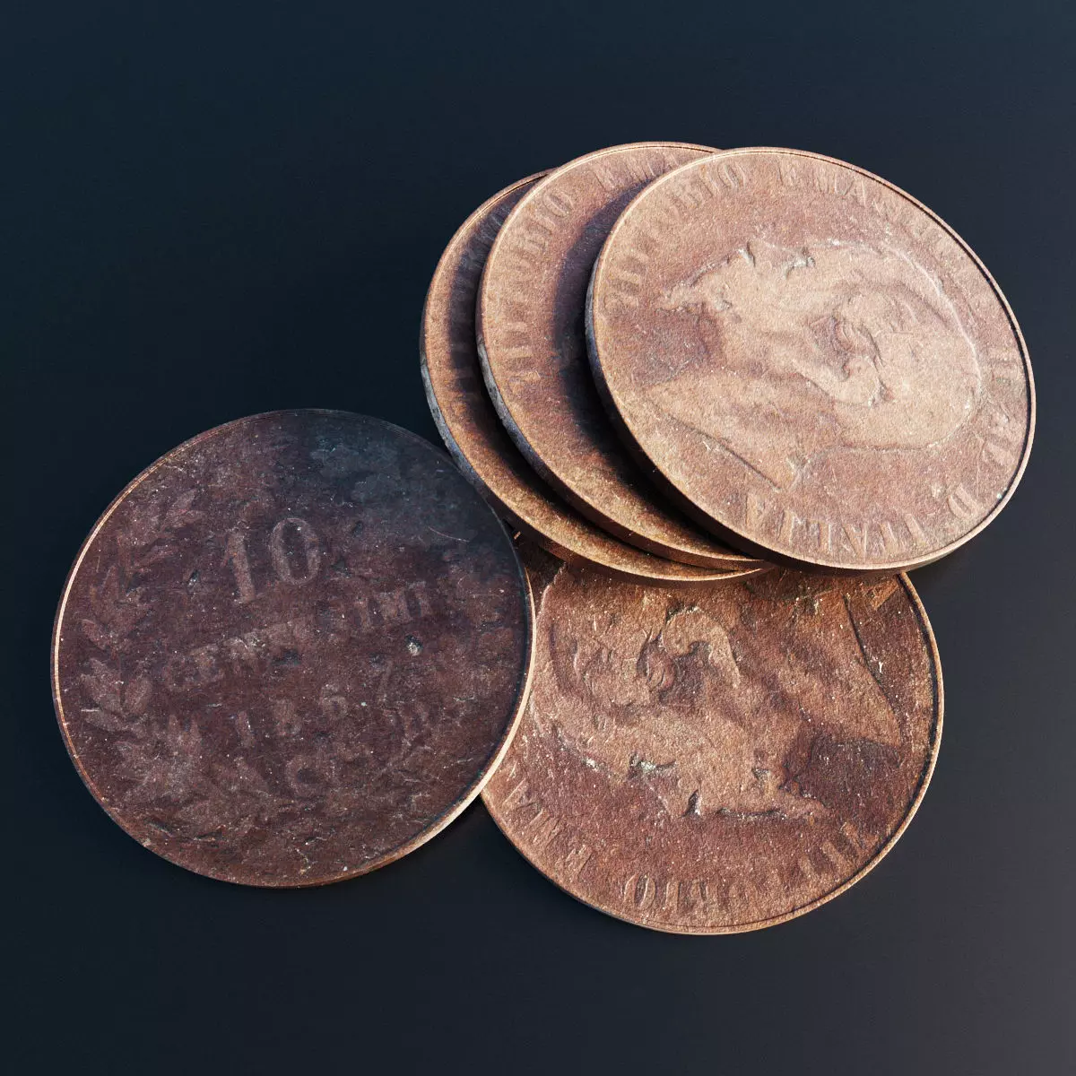 Italian Centesimi coin Low-poly 3D model_0