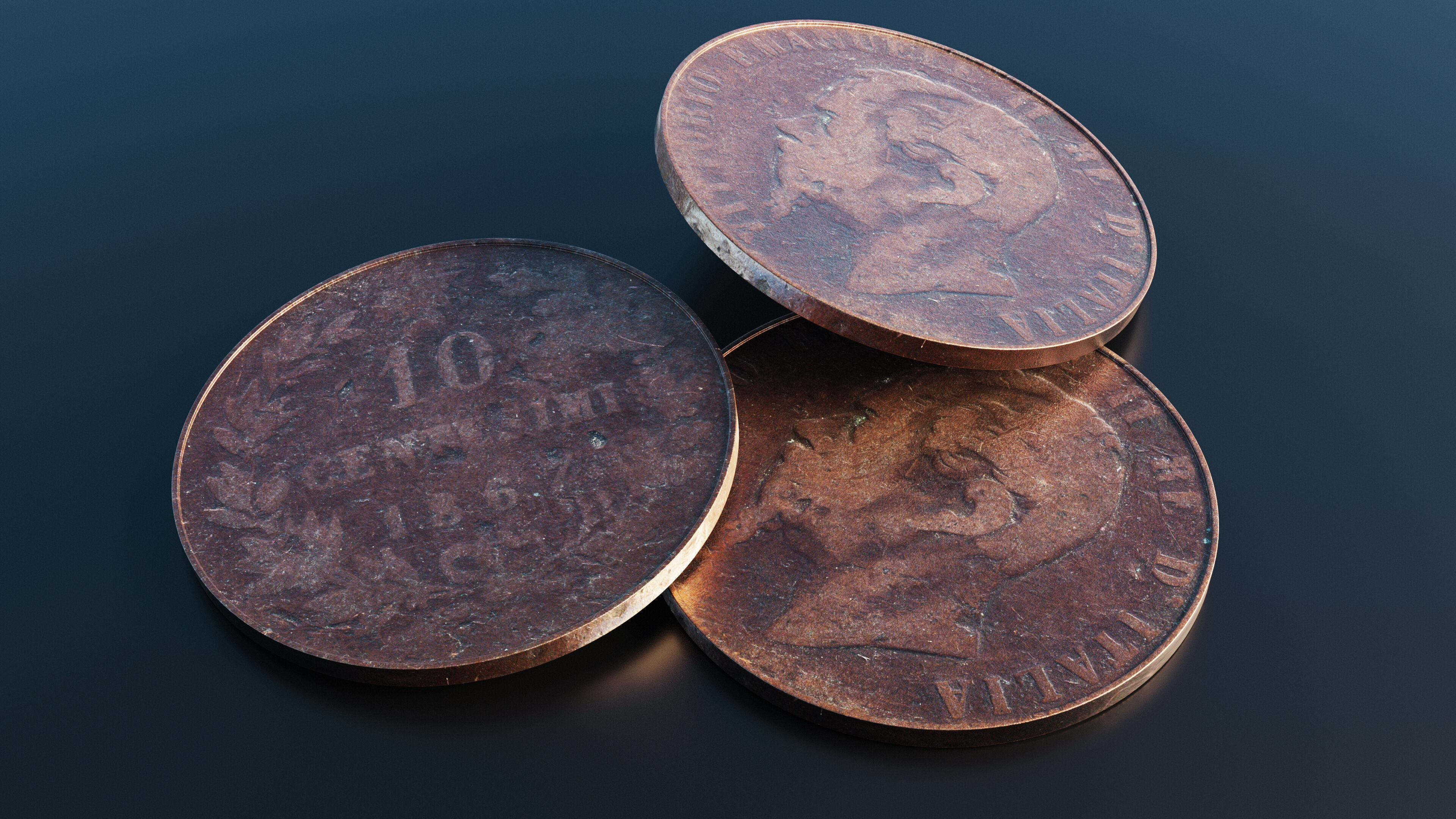 Italian Centesimi coin Low-poly 3D model_9