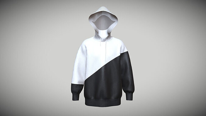 Mens Black And White Hoodie In Low Poly Low-poly 3D model
