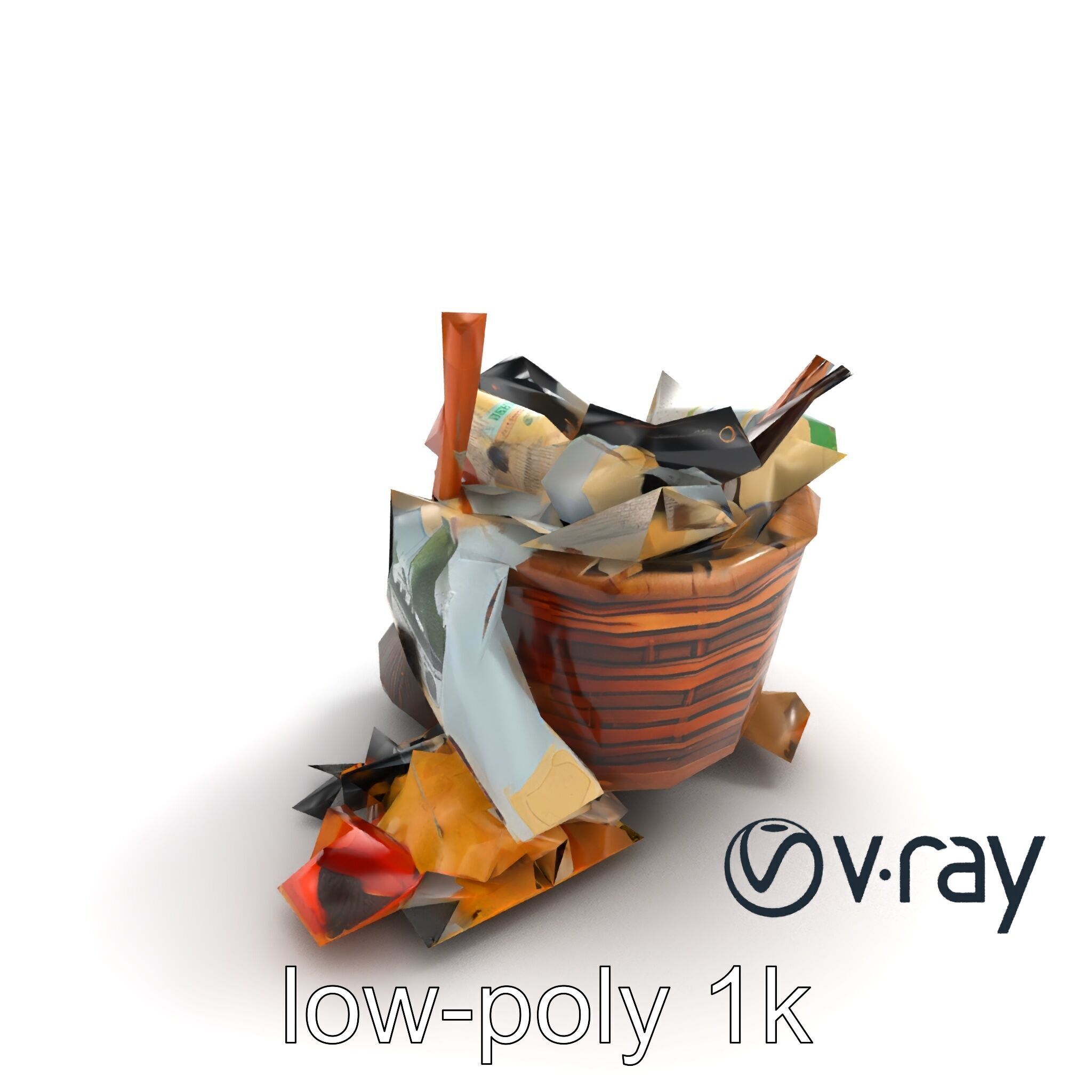 Rustic Basket and Litter Debris Model Pack Low-poly 3D model_8