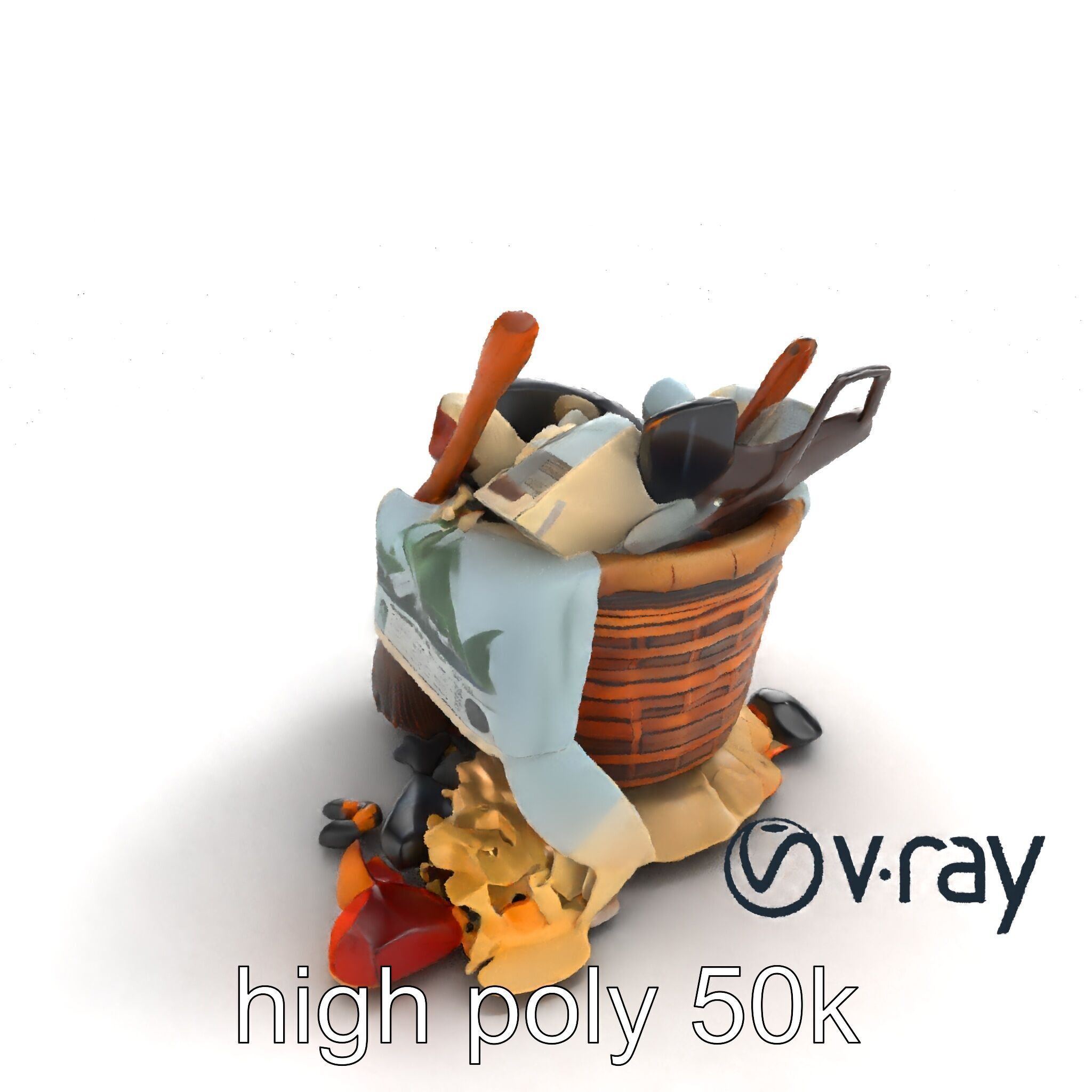 Rustic Basket and Litter Debris Model Pack Low-poly 3D model_9