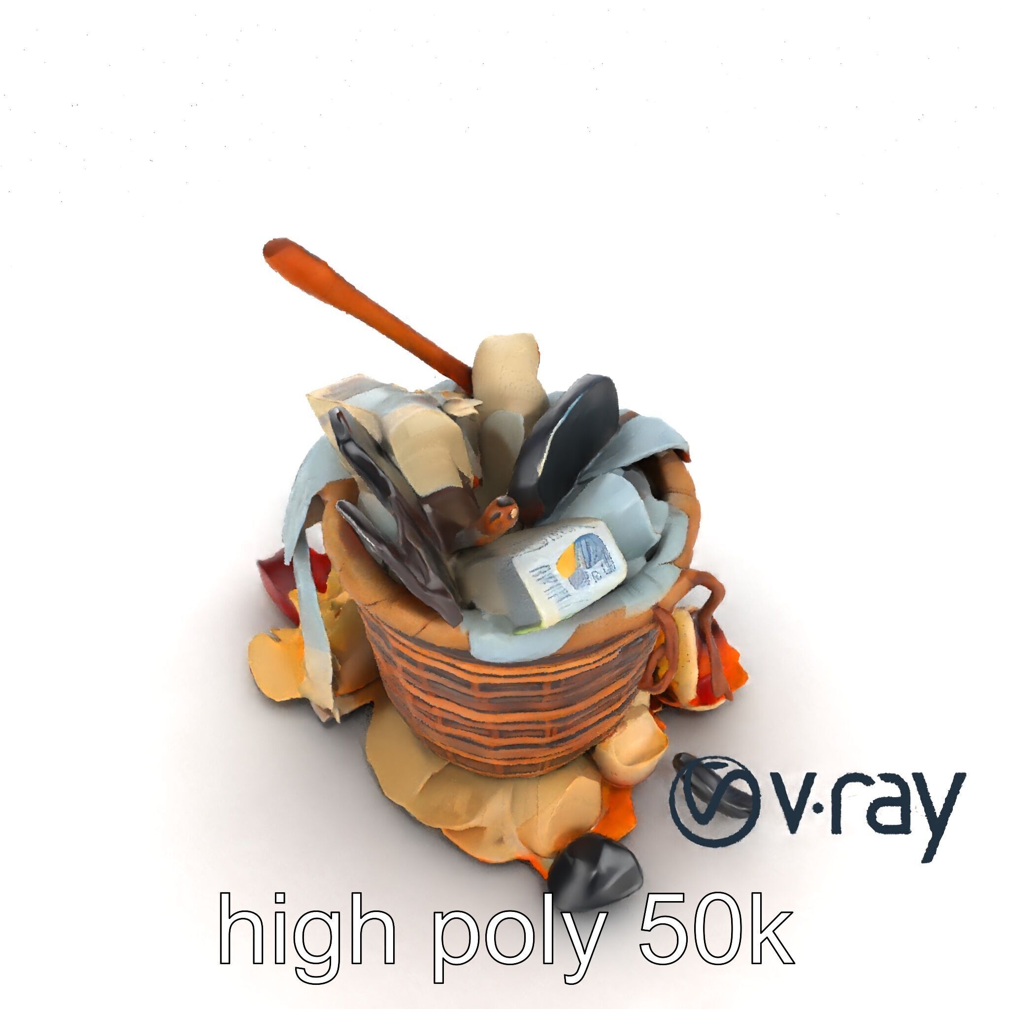 Rustic Basket and Litter Debris Model Pack Low-poly 3D model_20