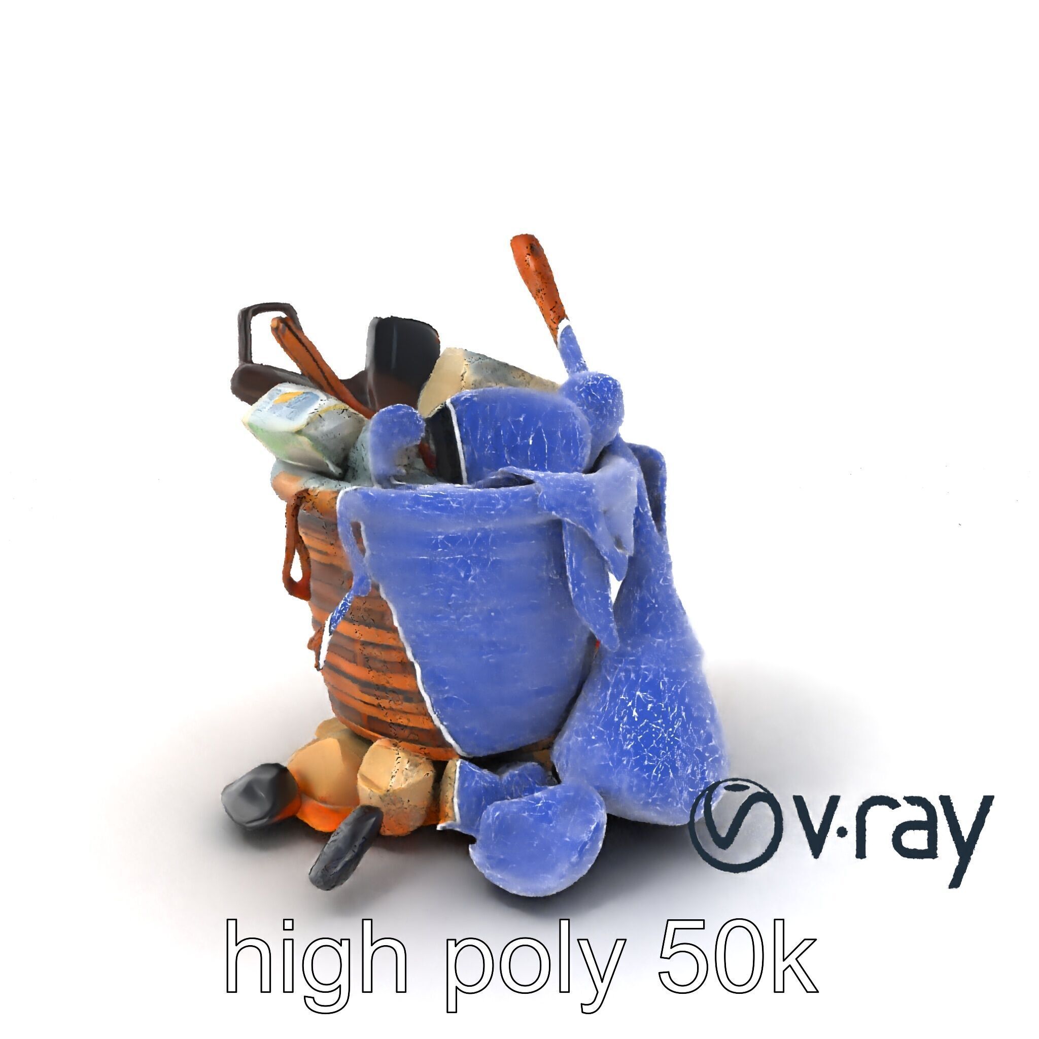 Rustic Basket and Litter Debris Model Pack Low-poly 3D model_1