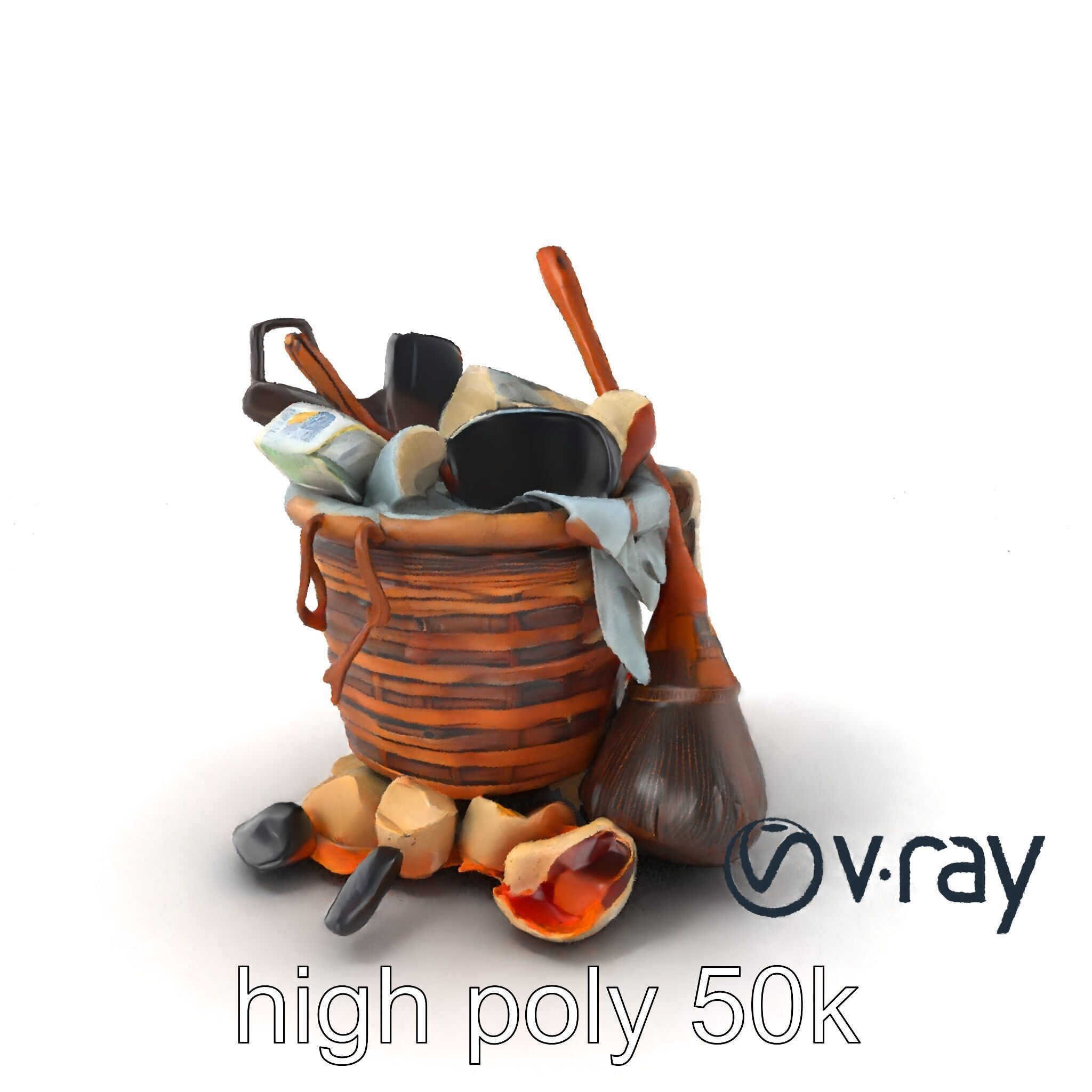 Rustic Basket and Litter Debris Model Pack Low-poly 3D model_2