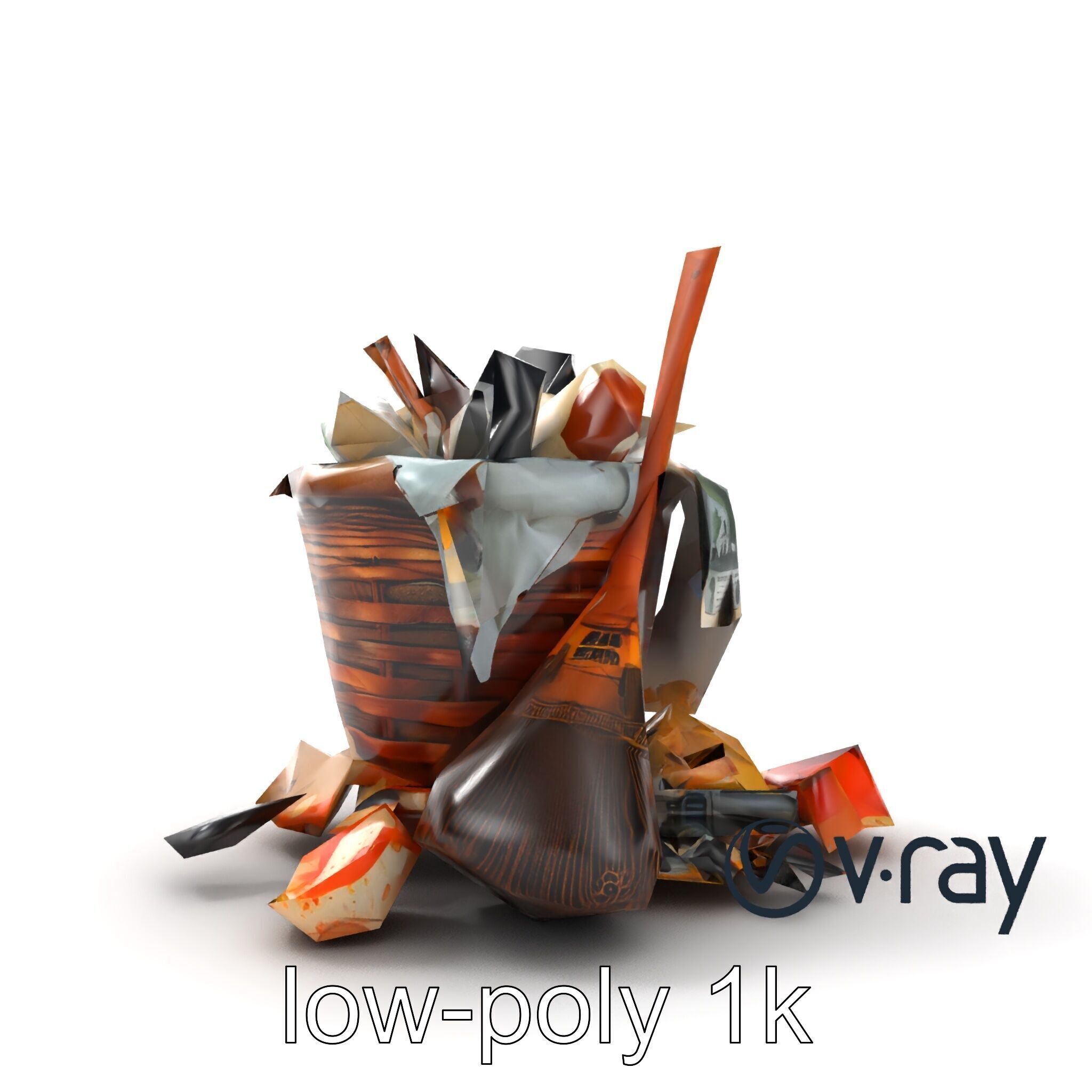 Rustic Basket and Litter Debris Model Pack Low-poly 3D model_14