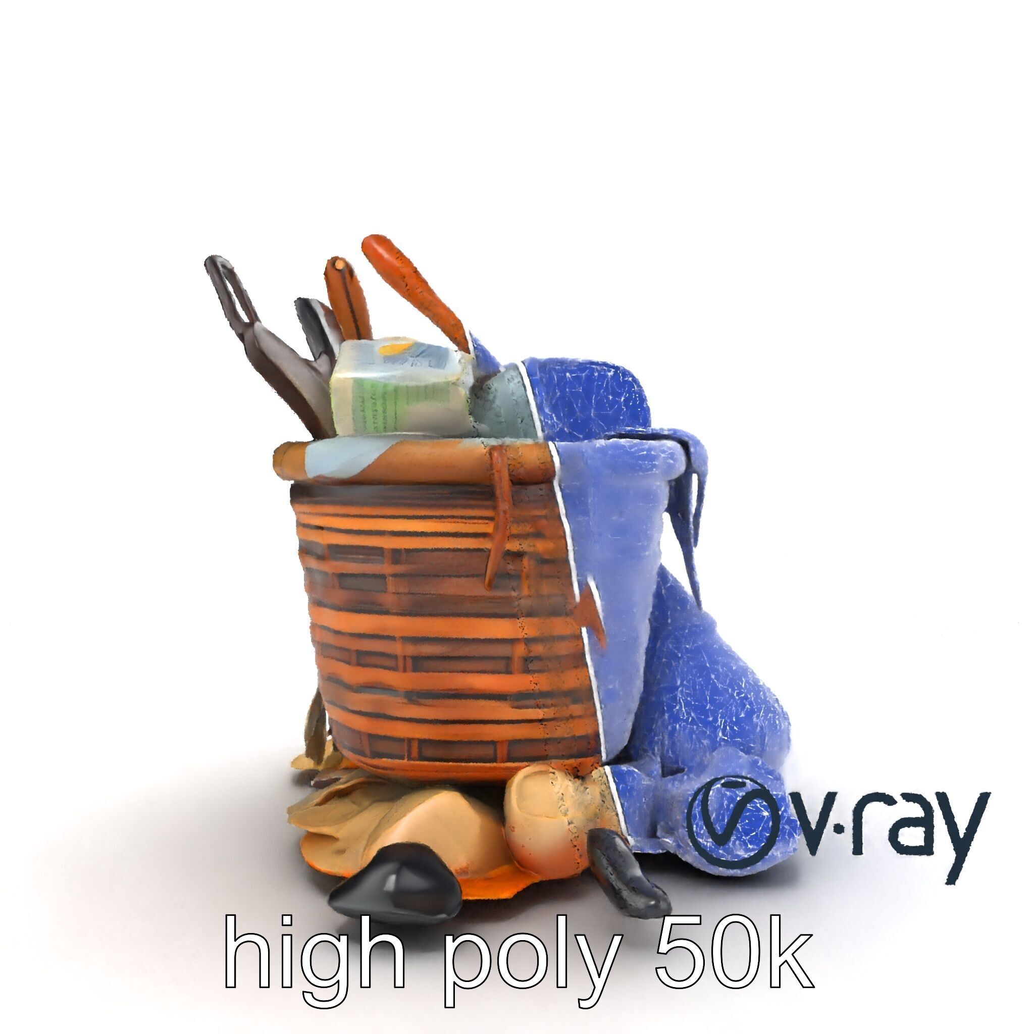 Rustic Basket and Litter Debris Model Pack Low-poly 3D model_27