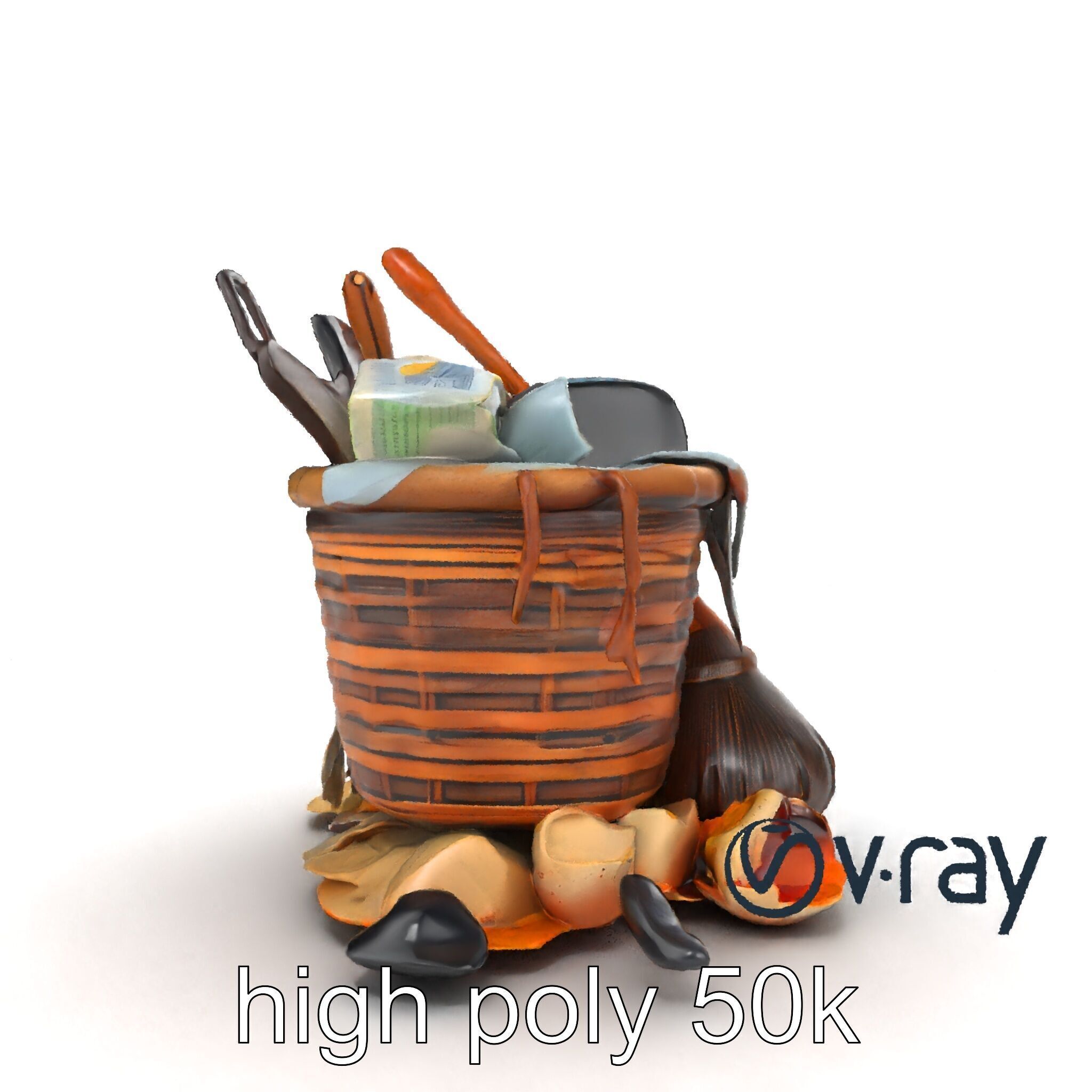 Rustic Basket and Litter Debris Model Pack Low-poly 3D model_30