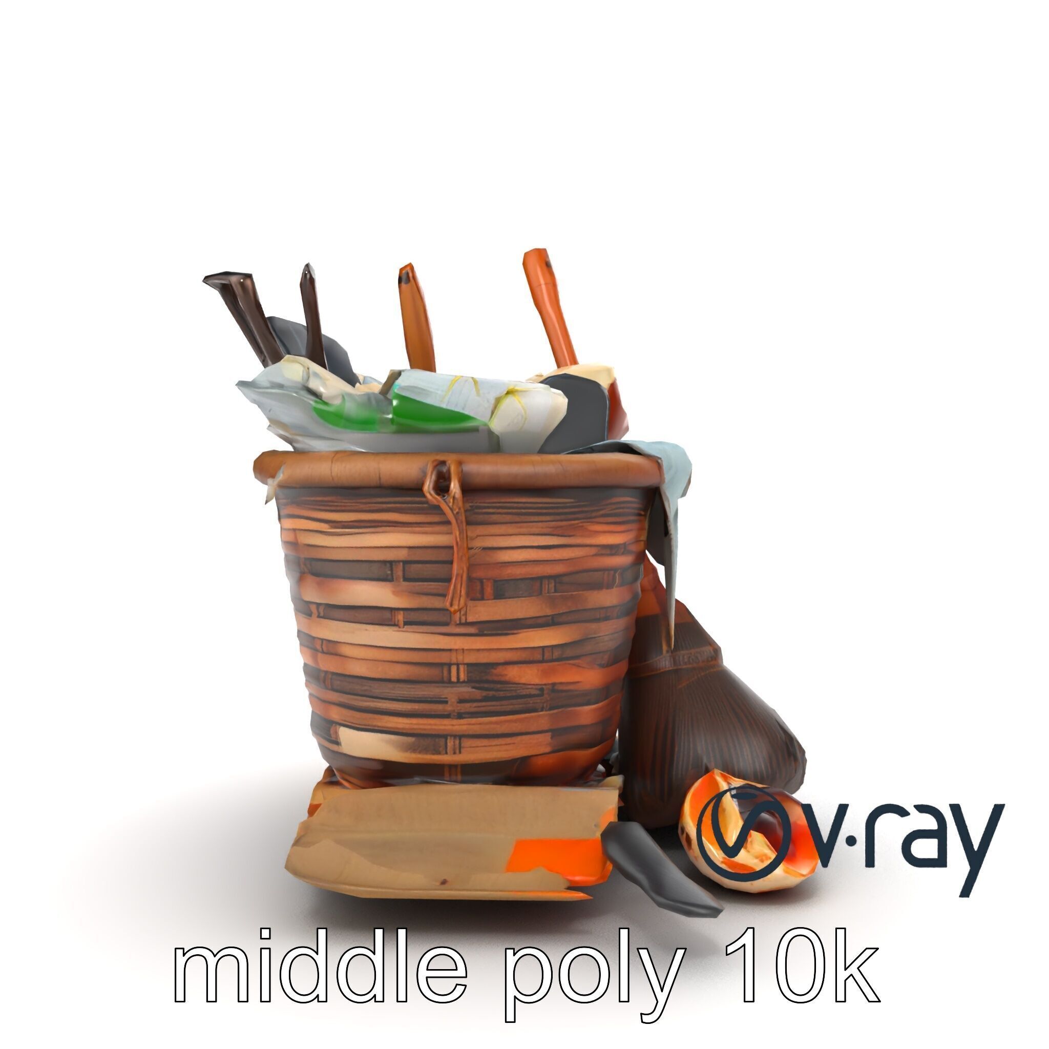 Rustic Basket and Litter Debris Model Pack Low-poly 3D model_26