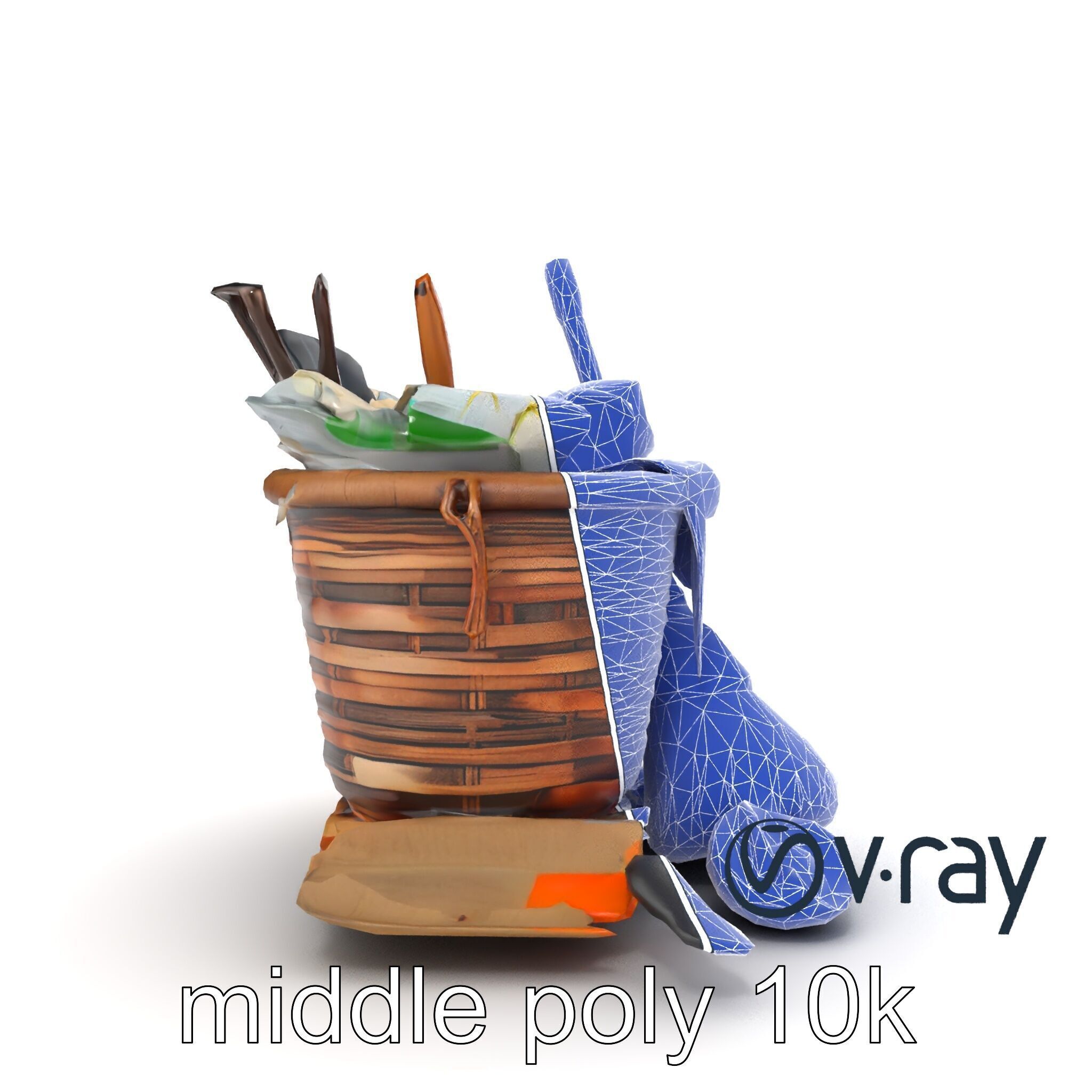 Rustic Basket and Litter Debris Model Pack Low-poly 3D model_16
