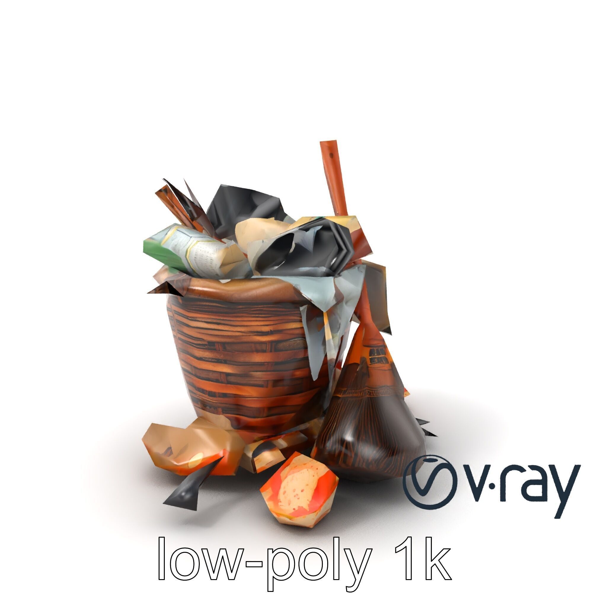 Rustic Basket and Litter Debris Model Pack Low-poly 3D model_4