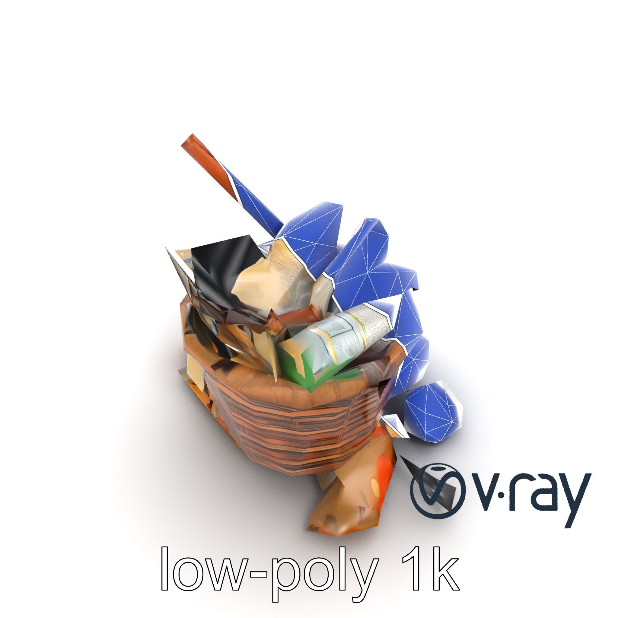 Rustic Basket and Litter Debris Model Pack Low-poly 3D model_17