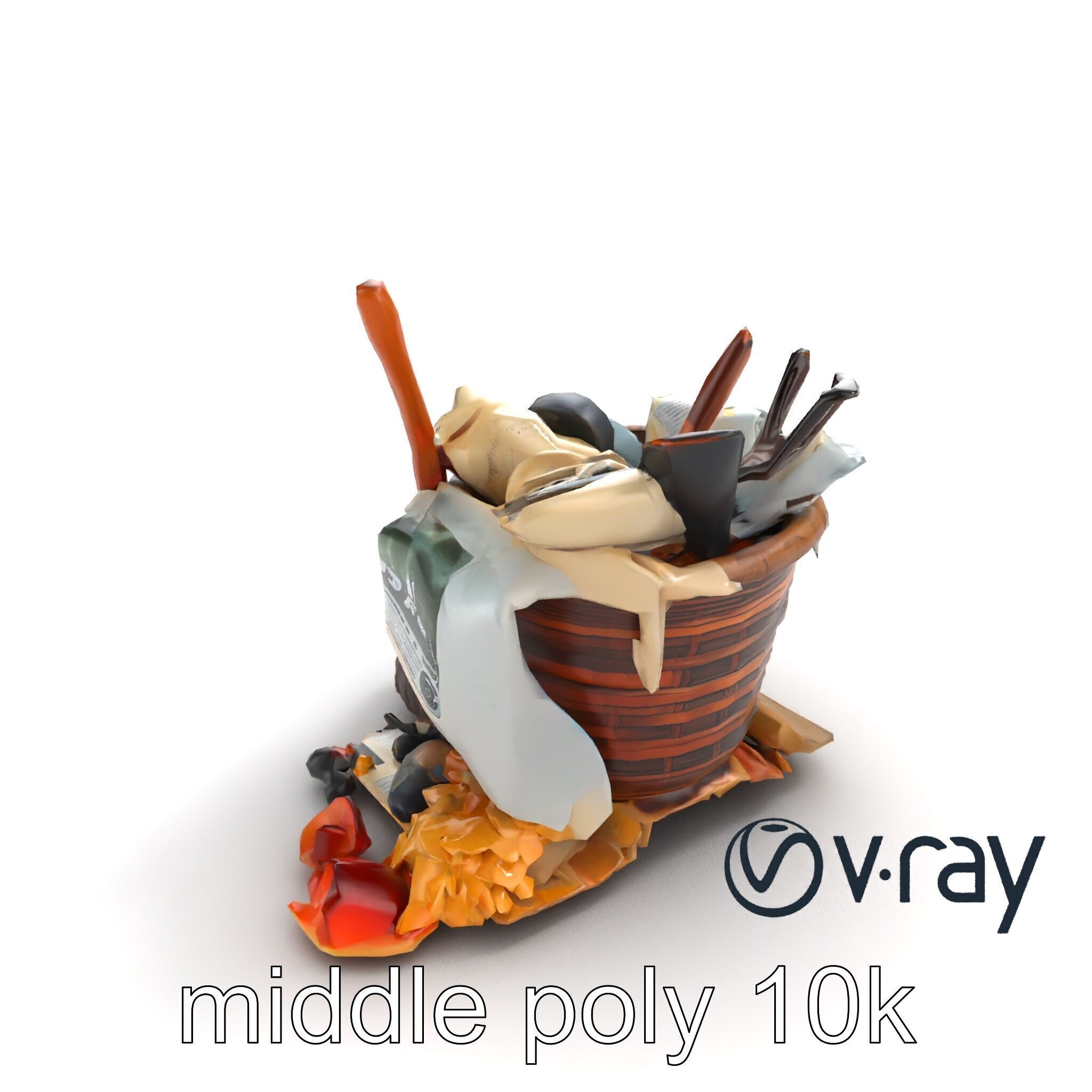 Rustic Basket and Litter Debris Model Pack Low-poly 3D model_7