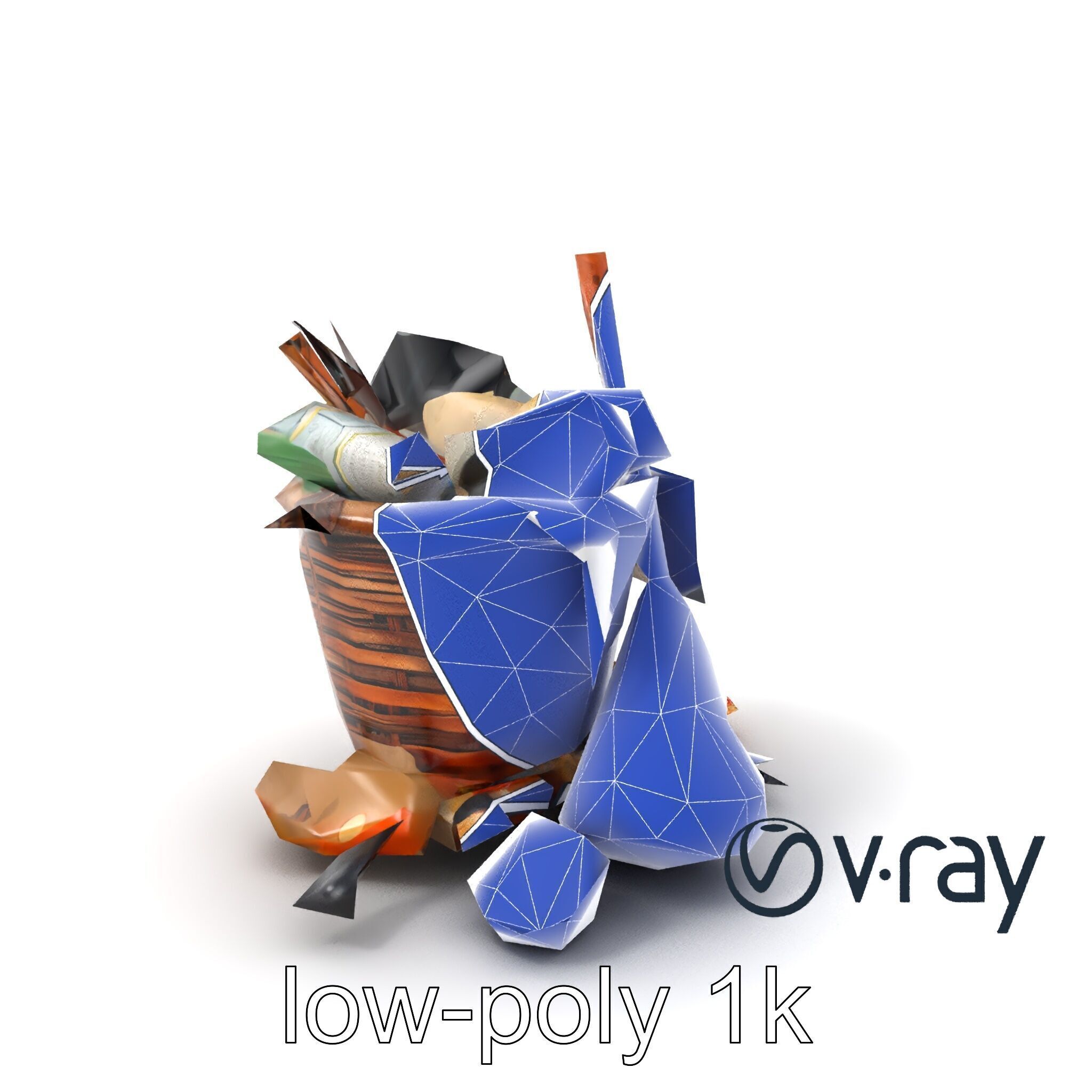 Rustic Basket and Litter Debris Model Pack Low-poly 3D model_6