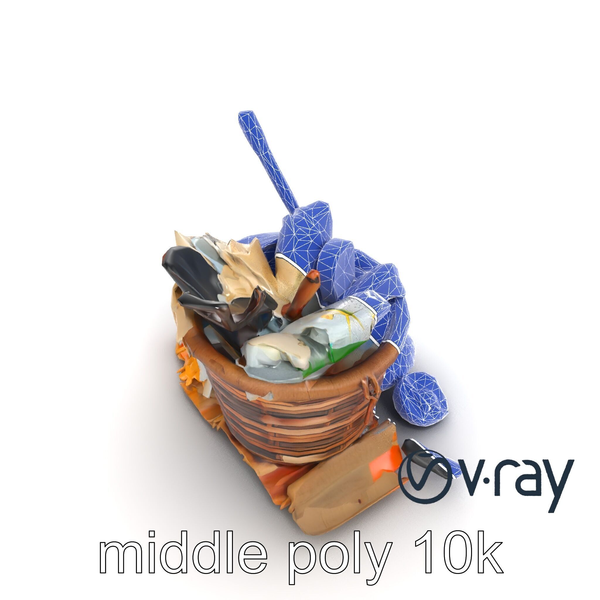 Rustic Basket and Litter Debris Model Pack Low-poly 3D model_25