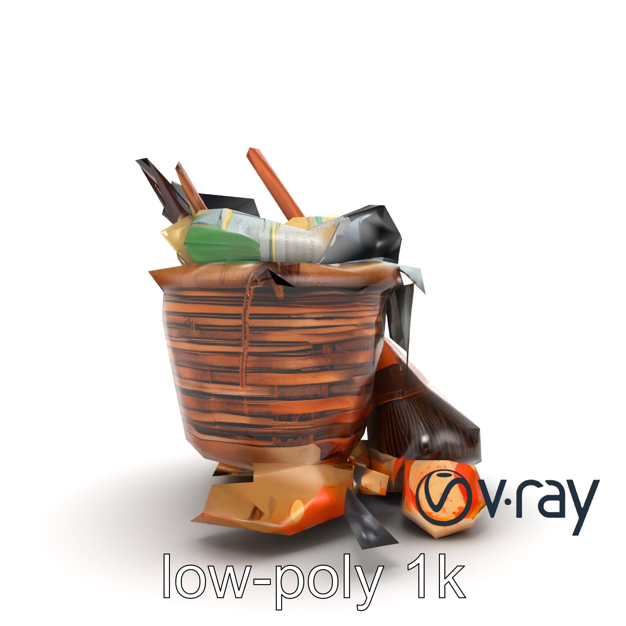 Rustic Basket and Litter Debris Model Pack Low-poly 3D model_23
