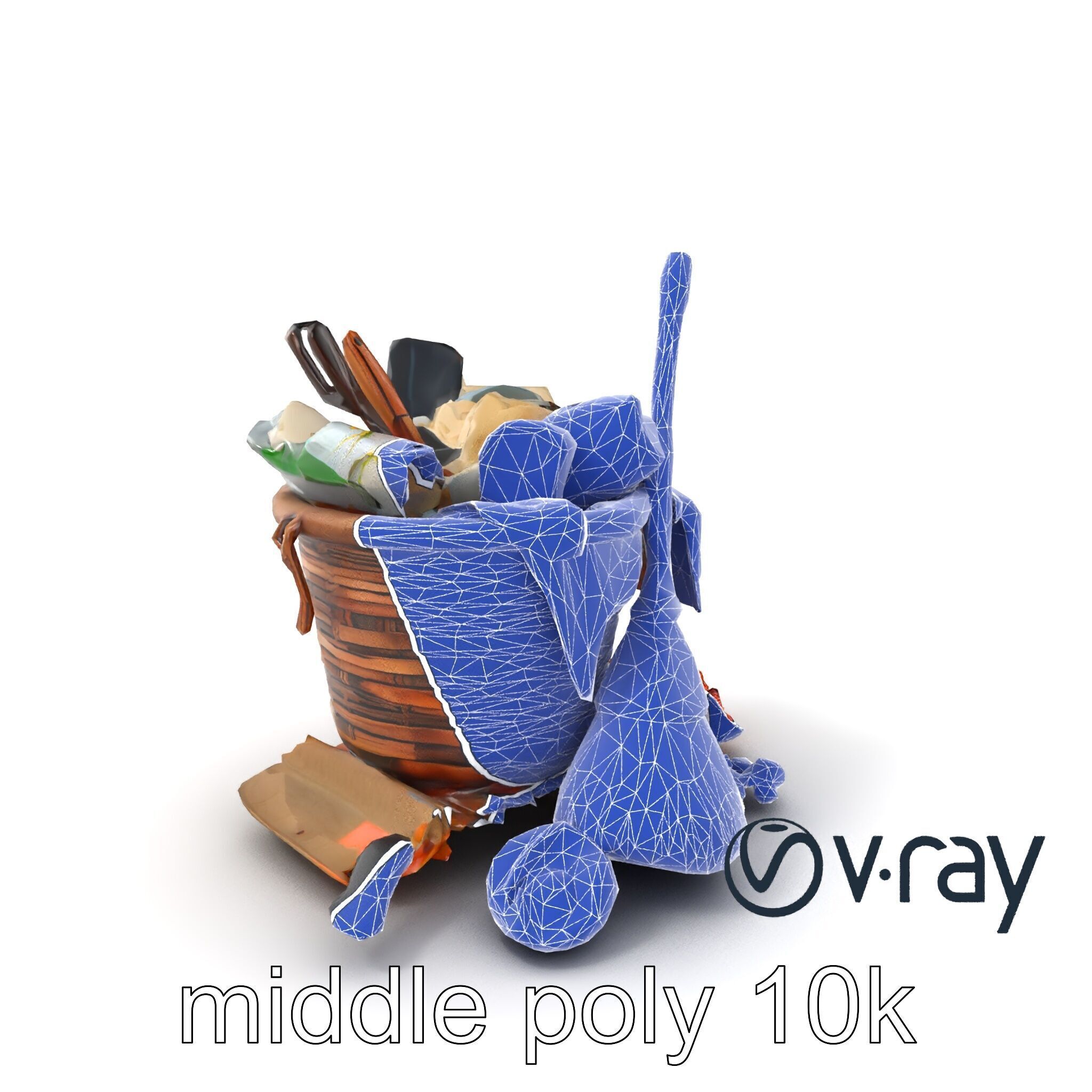 Rustic Basket and Litter Debris Model Pack Low-poly 3D model_5