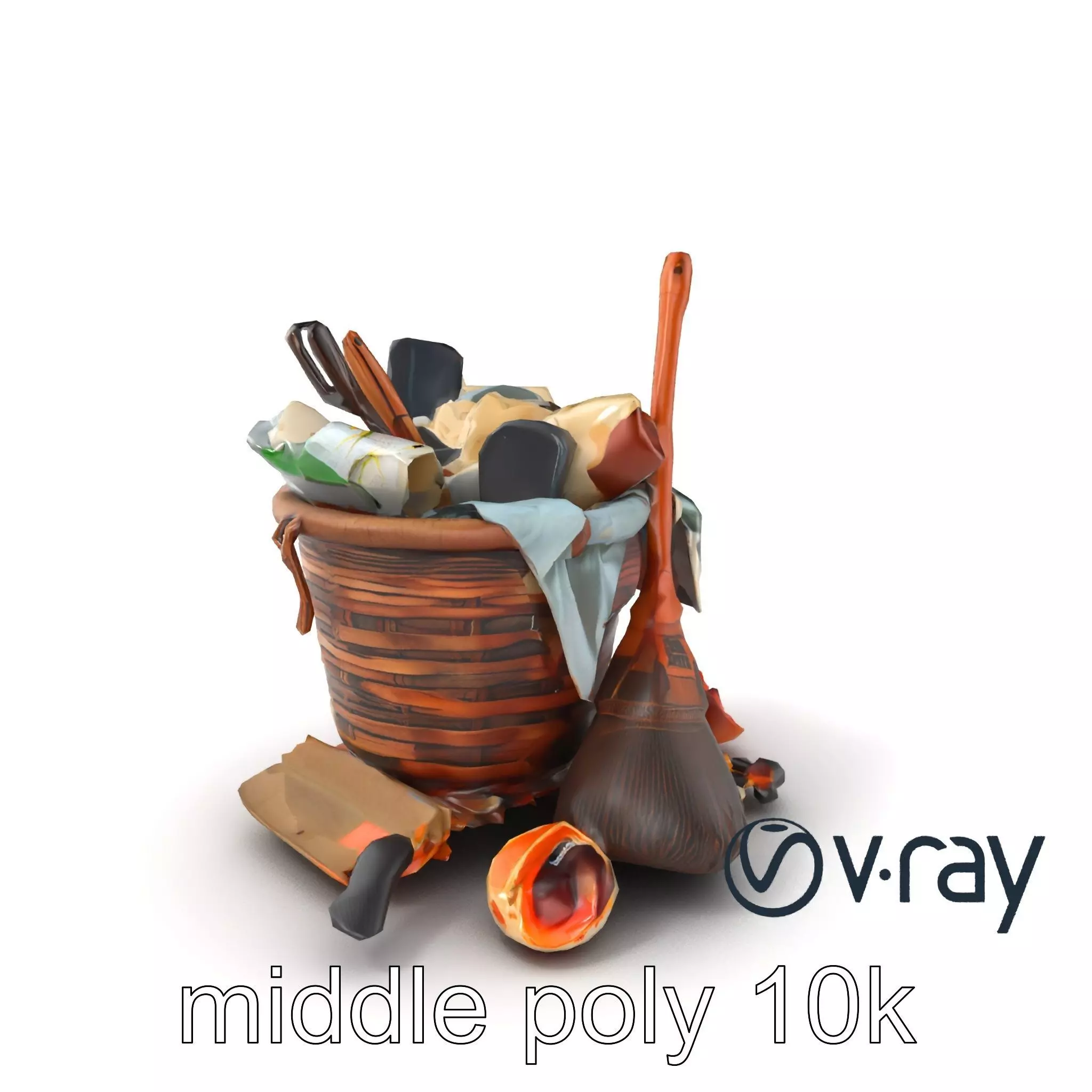 Rustic Basket and Litter Debris Model Pack Low-poly 3D model_0