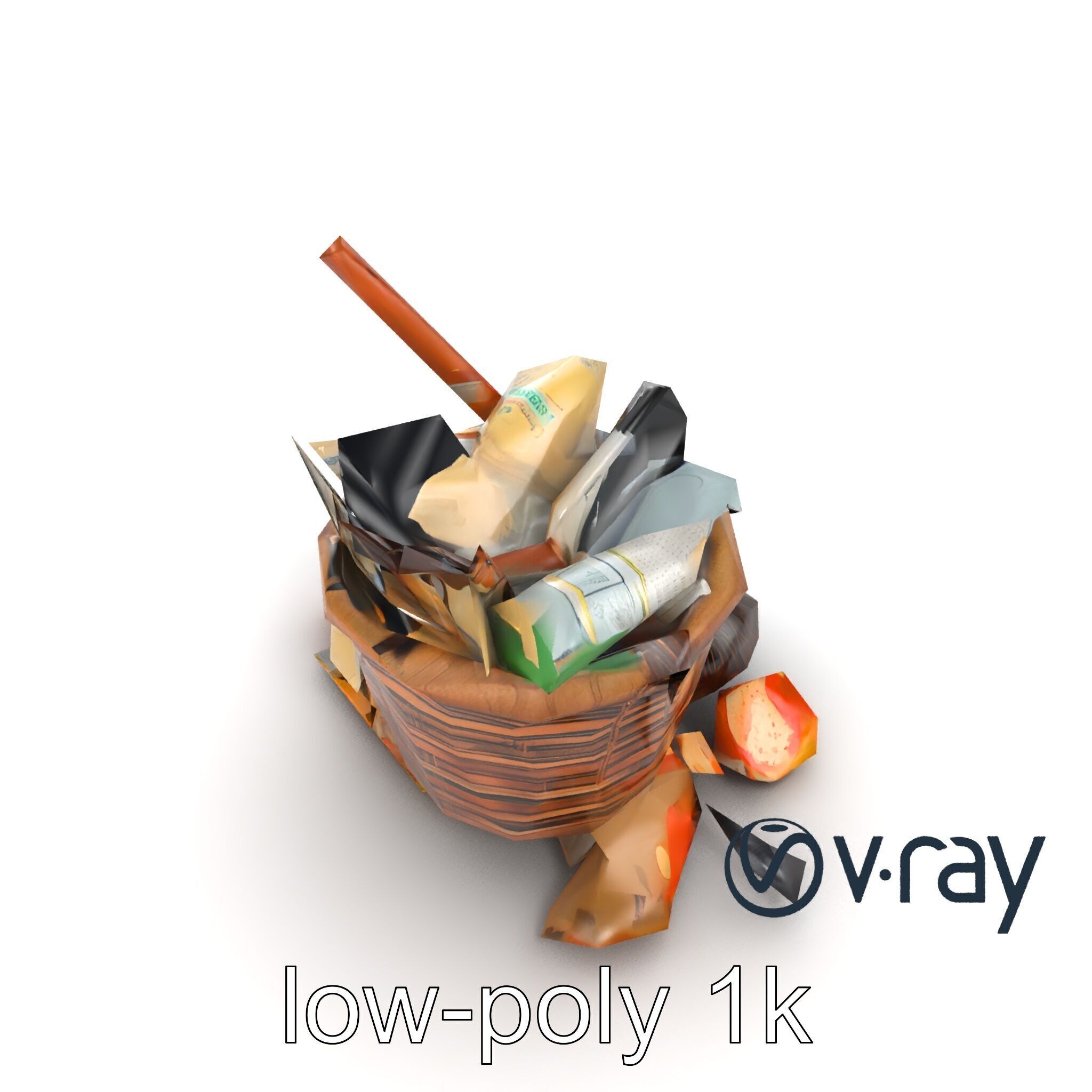 Rustic Basket and Litter Debris Model Pack Low-poly 3D model_19