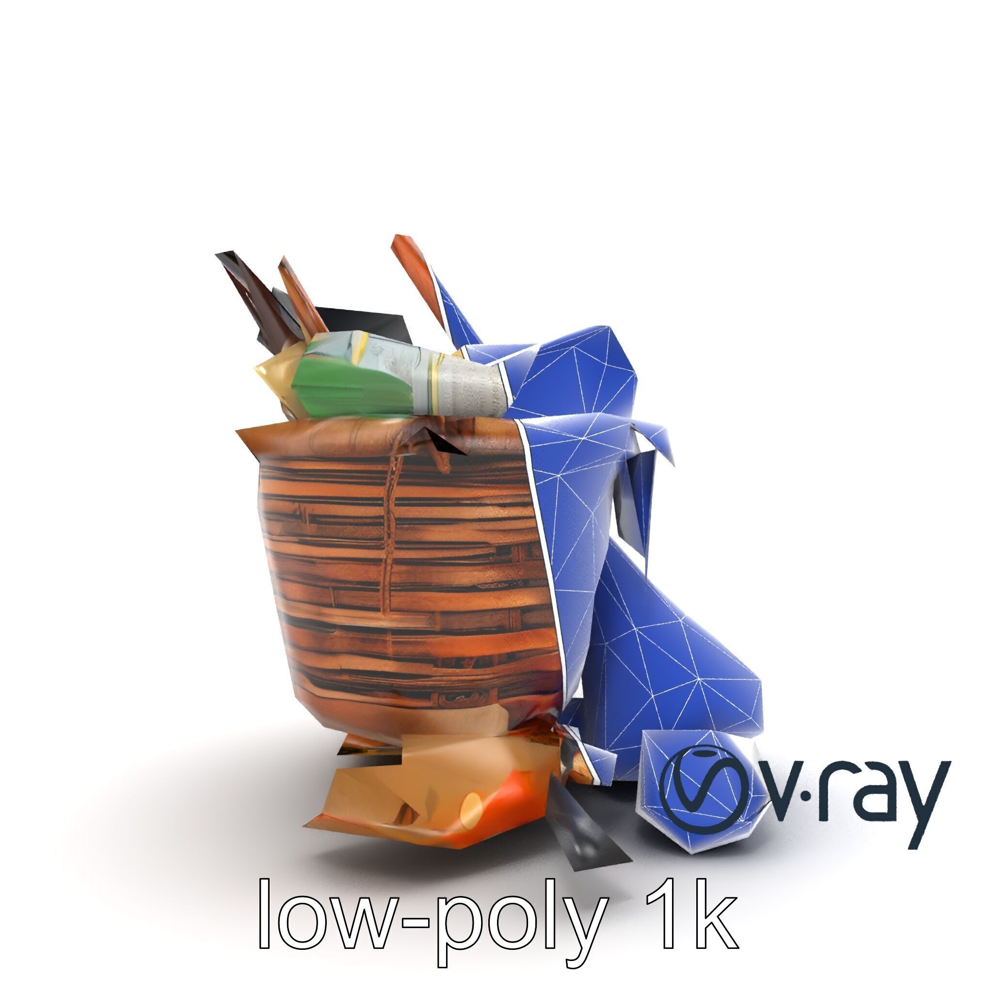 Rustic Basket and Litter Debris Model Pack Low-poly 3D model_15