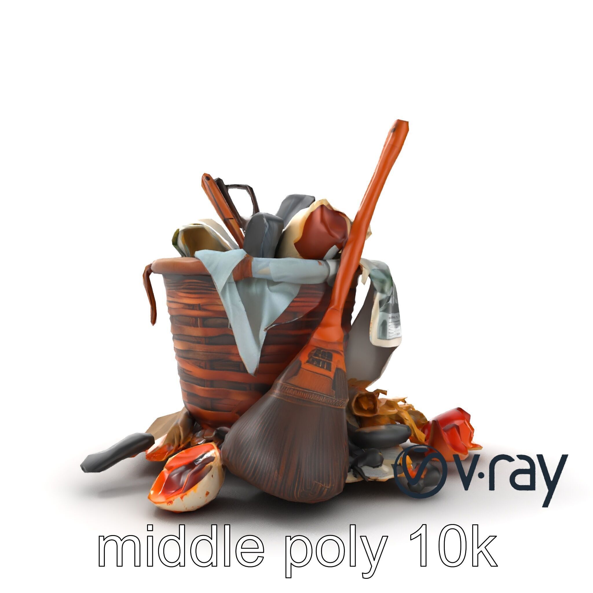 Rustic Basket and Litter Debris Model Pack Low-poly 3D model_29