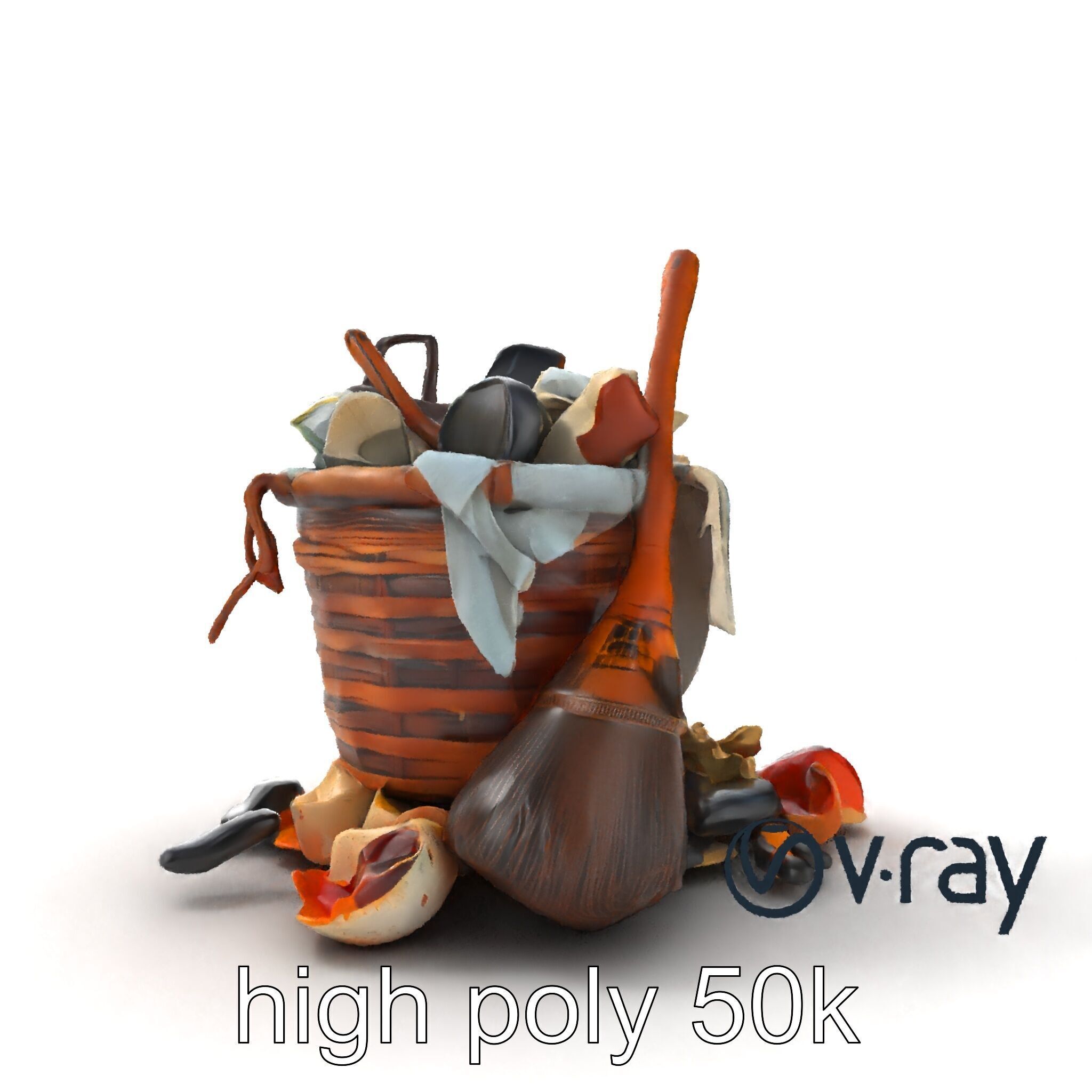 Rustic Basket and Litter Debris Model Pack Low-poly 3D model_21