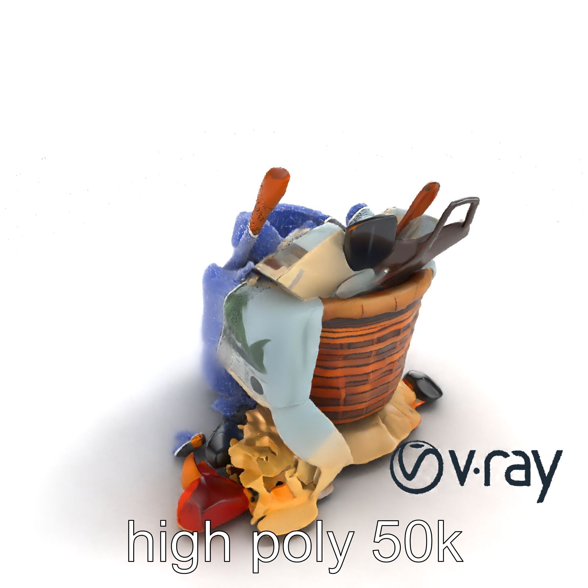 Rustic Basket and Litter Debris Model Pack Low-poly 3D model_24