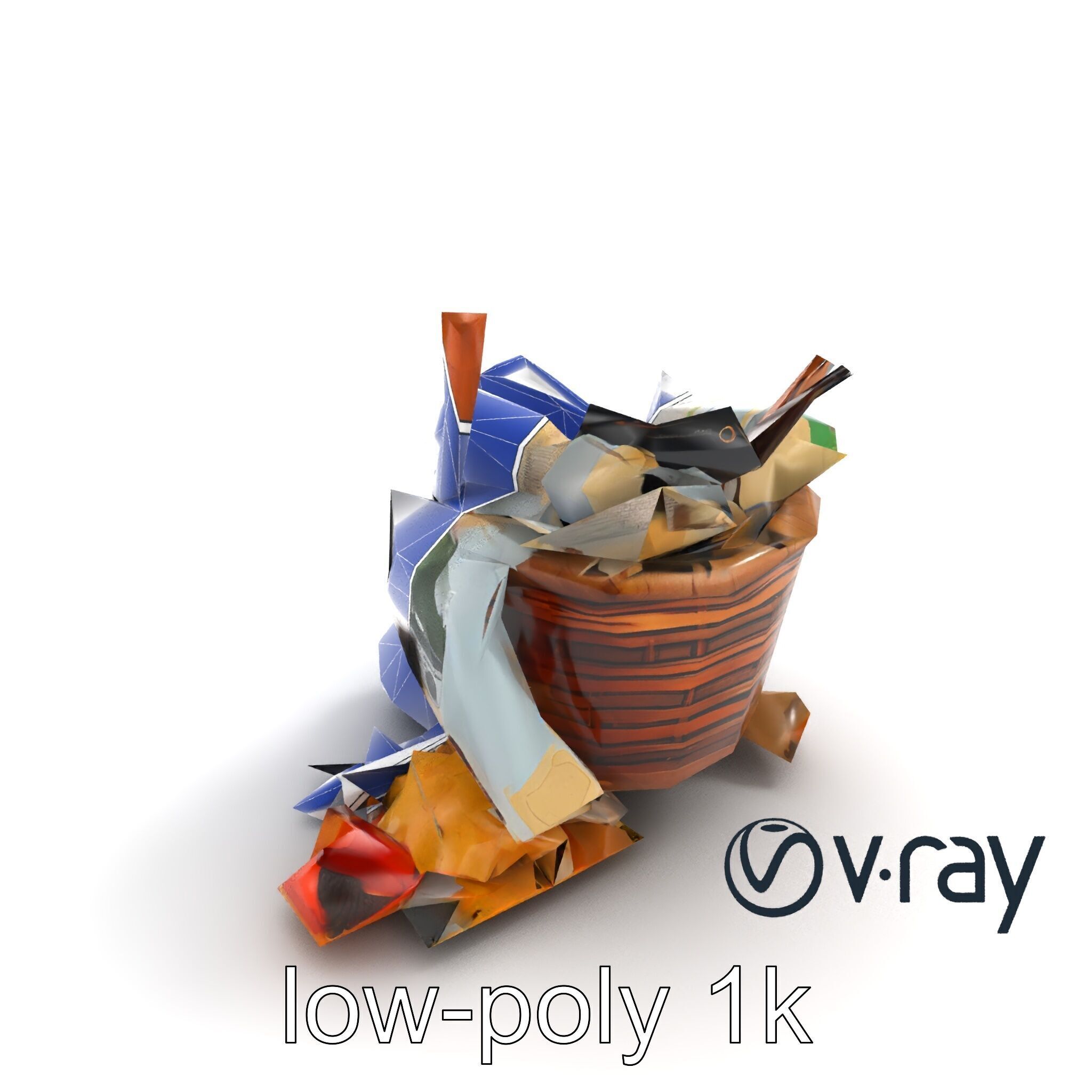 Rustic Basket and Litter Debris Model Pack Low-poly 3D model_11