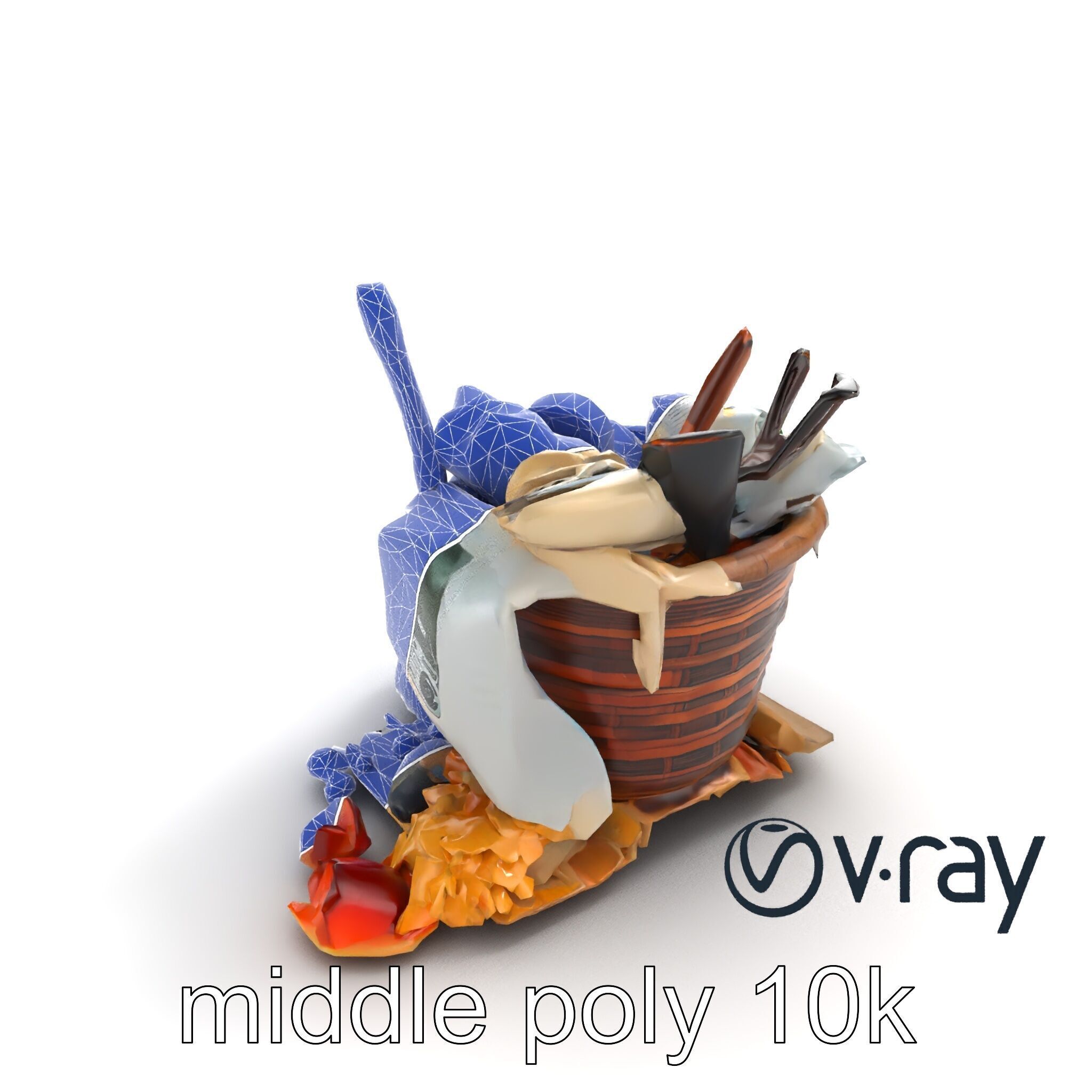 Rustic Basket and Litter Debris Model Pack Low-poly 3D model_12