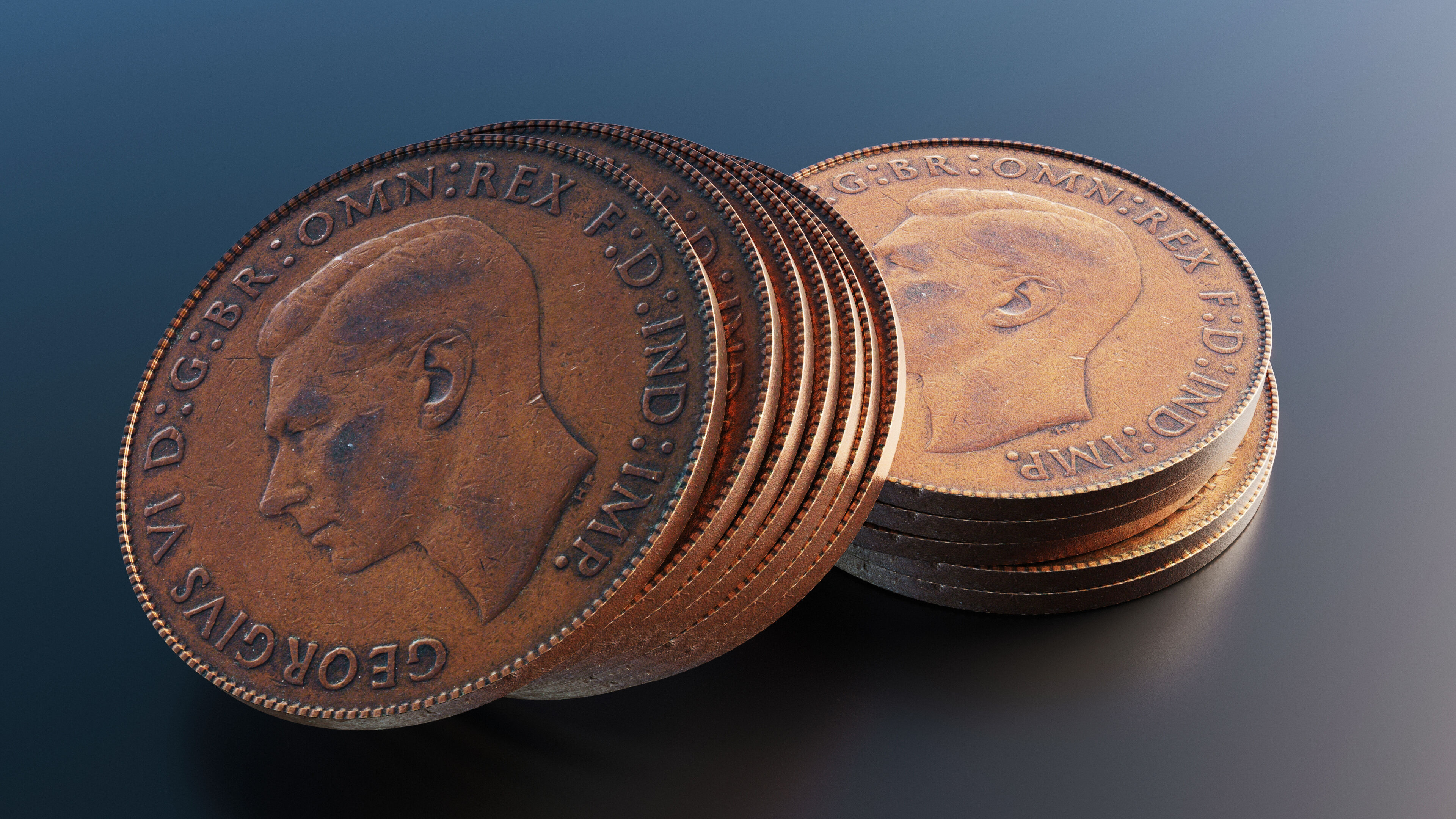 British One Penny coin from 1945 Low-poly 3D model_8