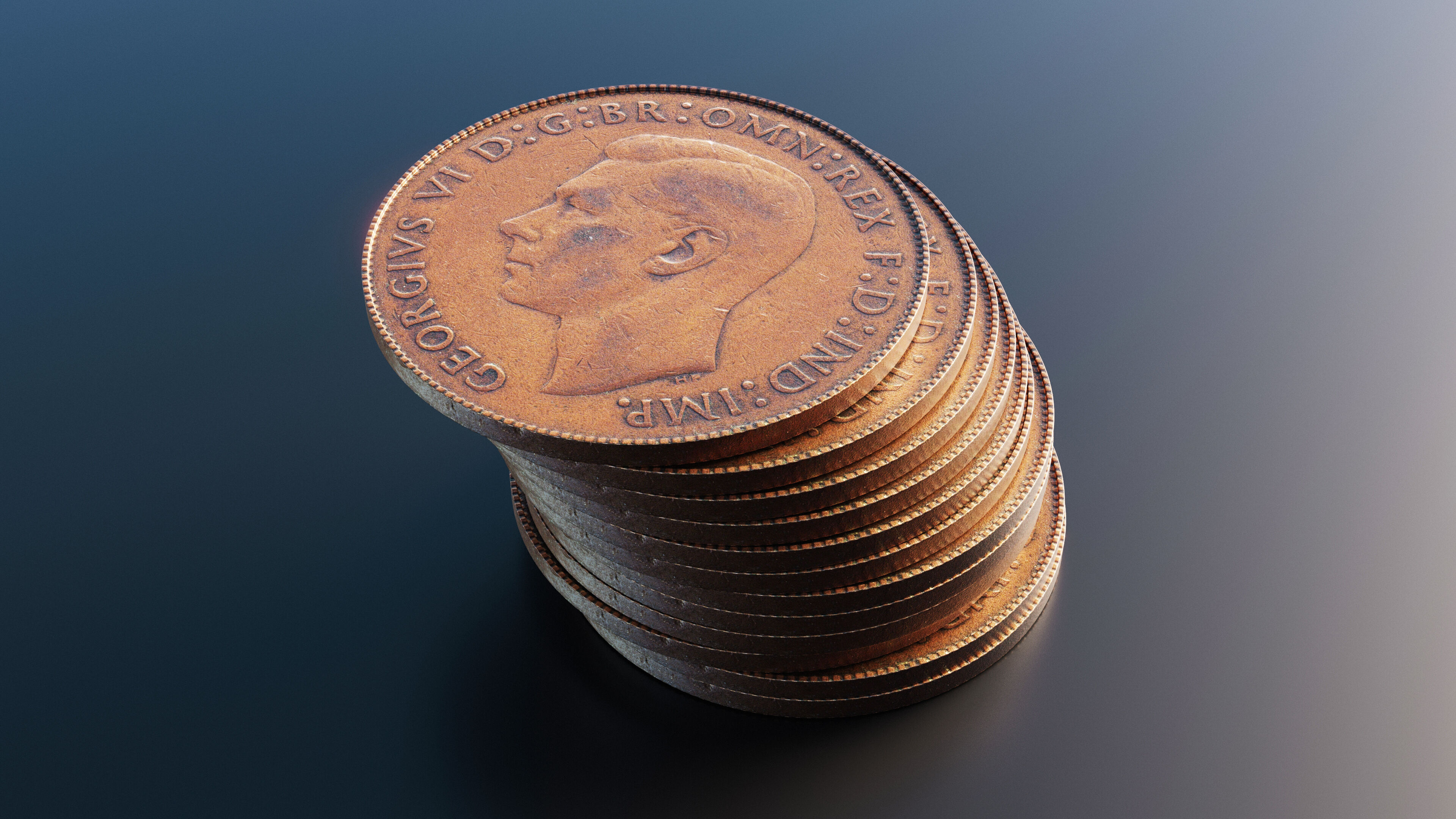 British One Penny coin from 1945 Low-poly 3D model_6