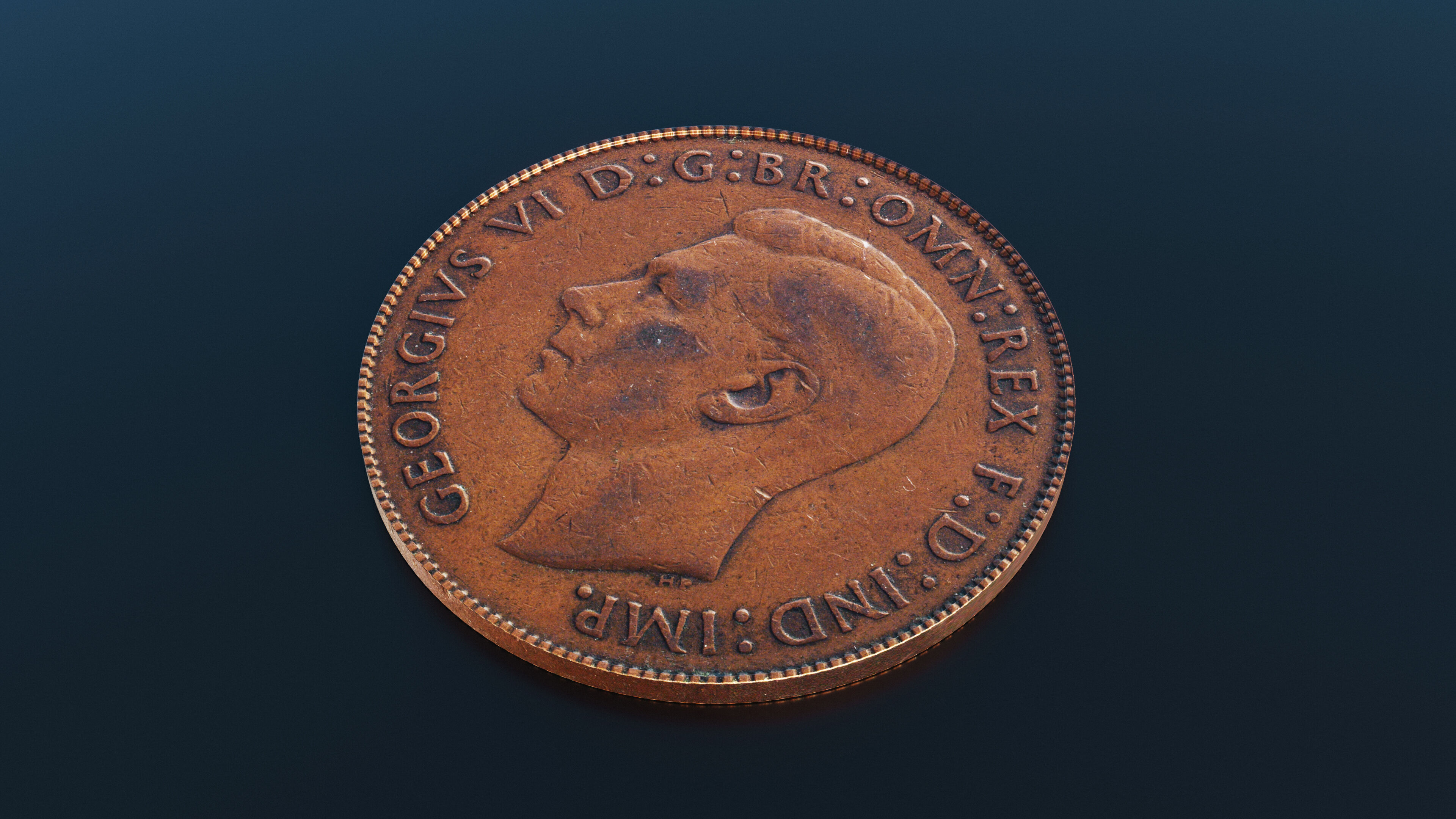 British One Penny coin from 1945 Low-poly 3D model_3