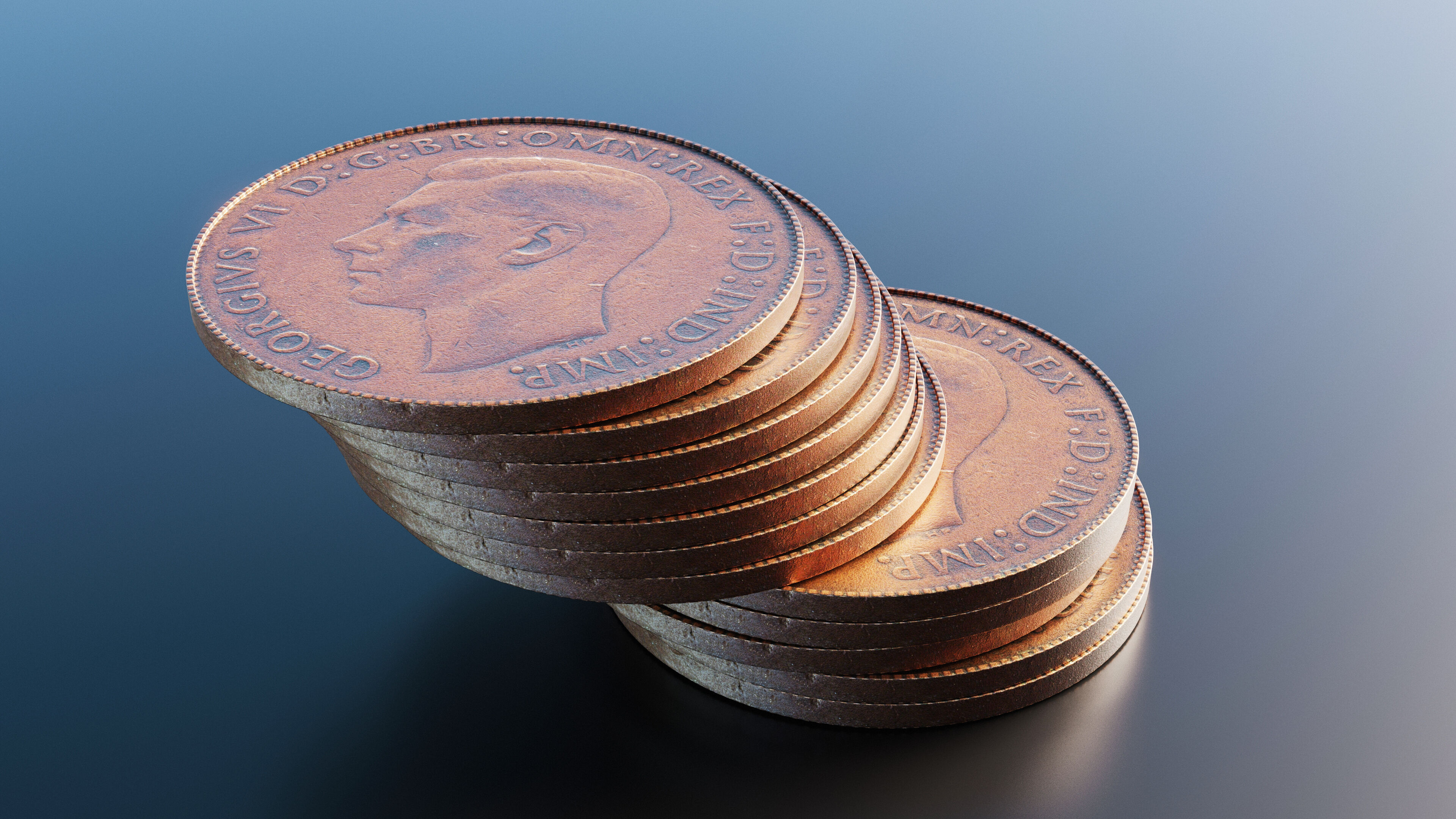 British One Penny coin from 1945 Low-poly 3D model_7