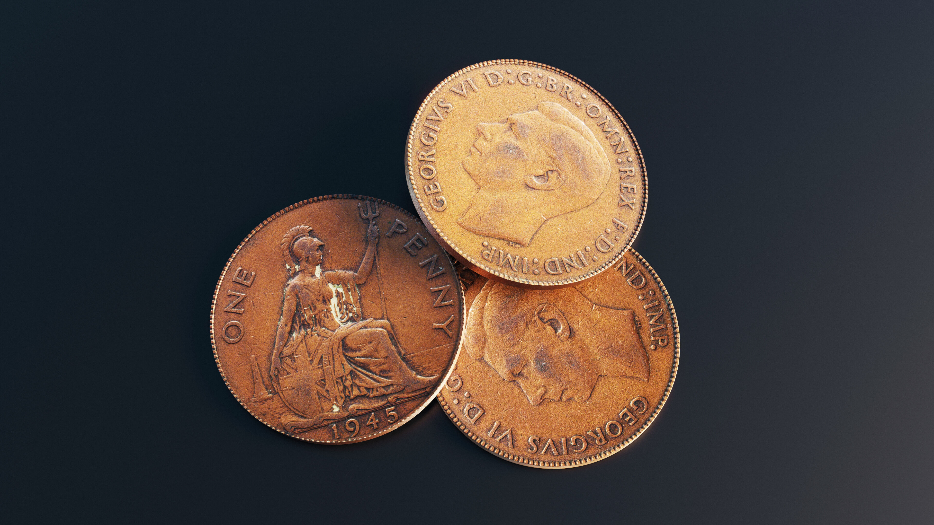 British One Penny coin from 1945 Low-poly 3D model_10