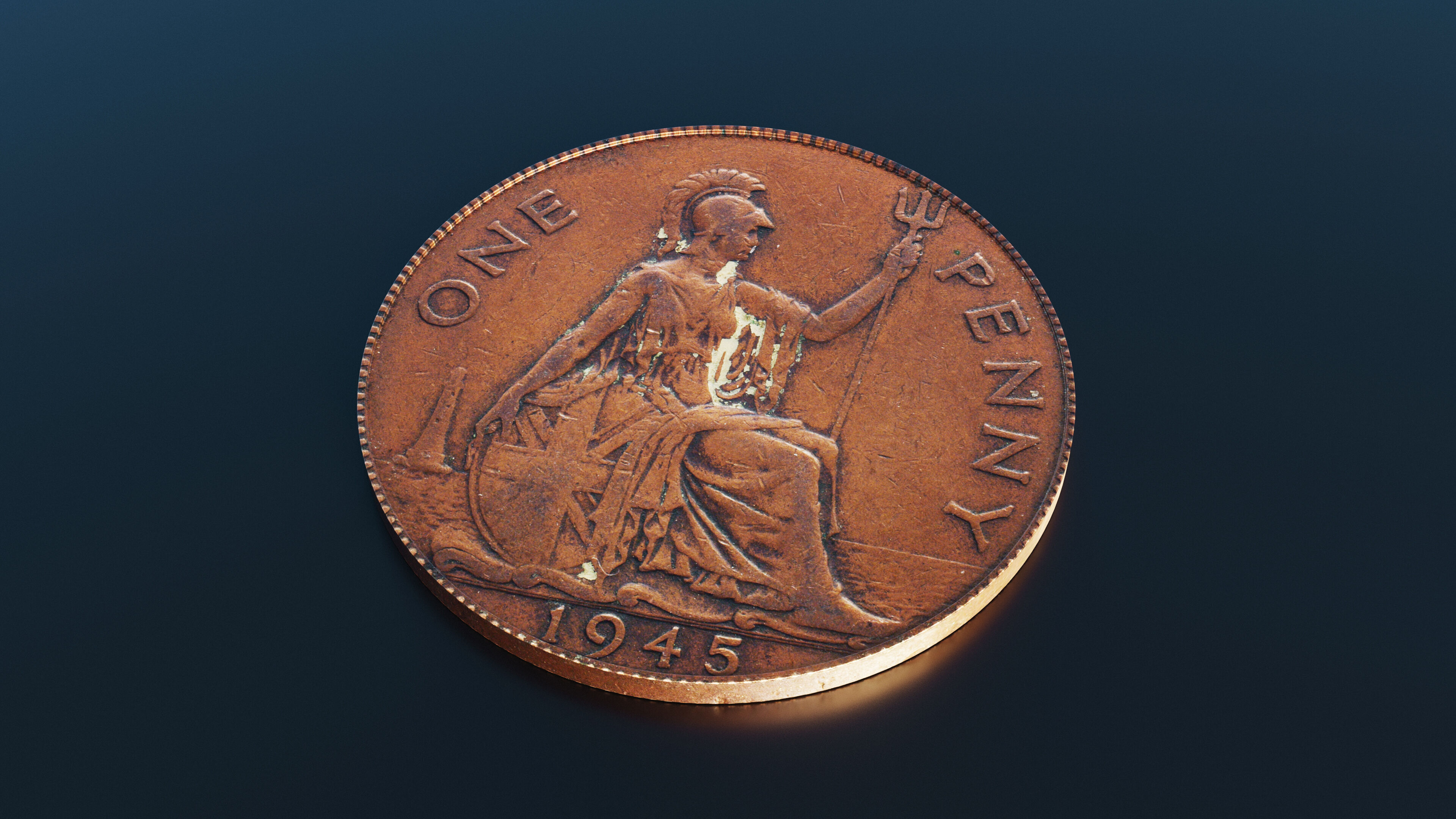 British One Penny coin from 1945 Low-poly 3D model_4