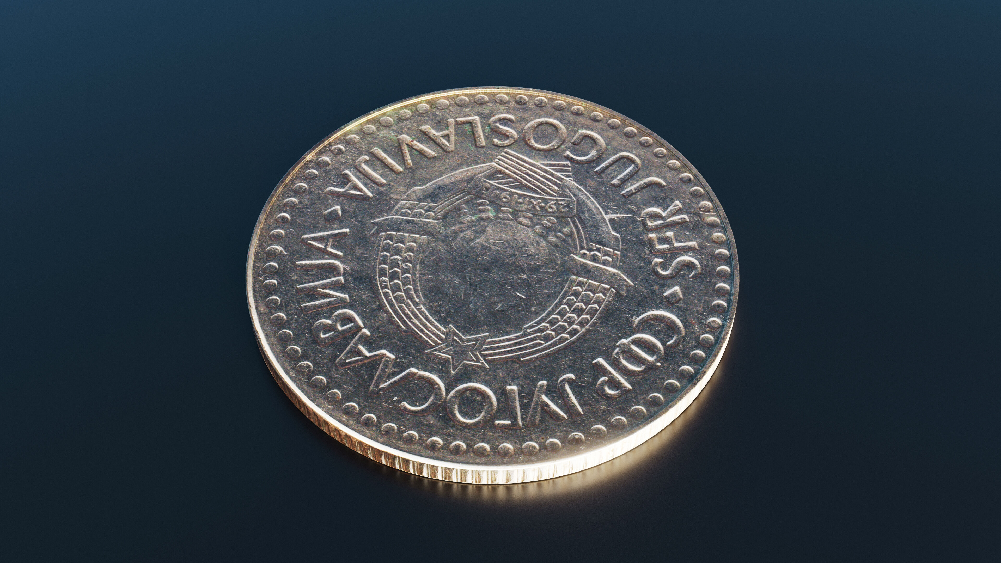 Yugoslav Dinara coin Low-poly 3D model_4