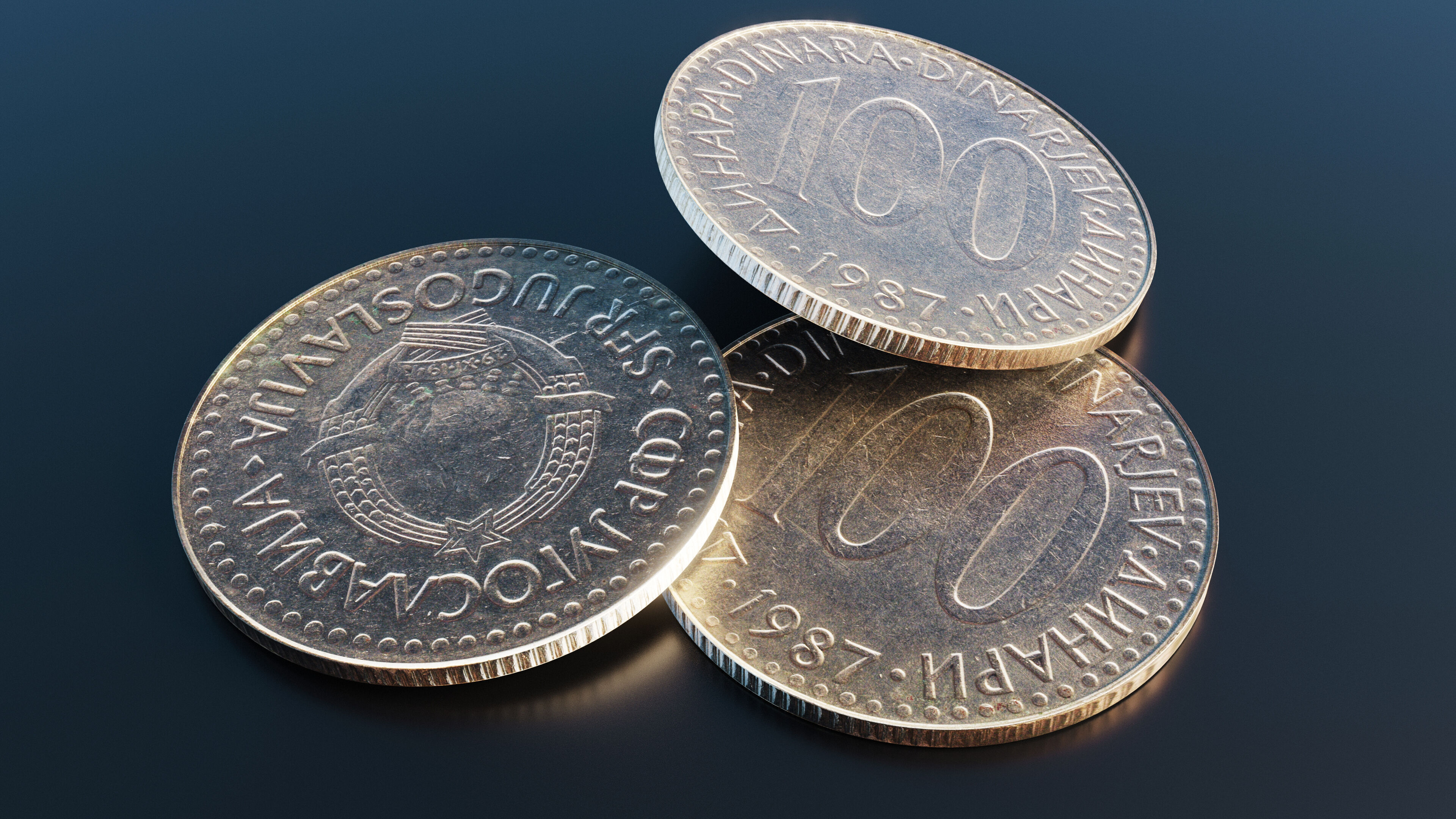 Yugoslav Dinara coin Low-poly 3D model_9
