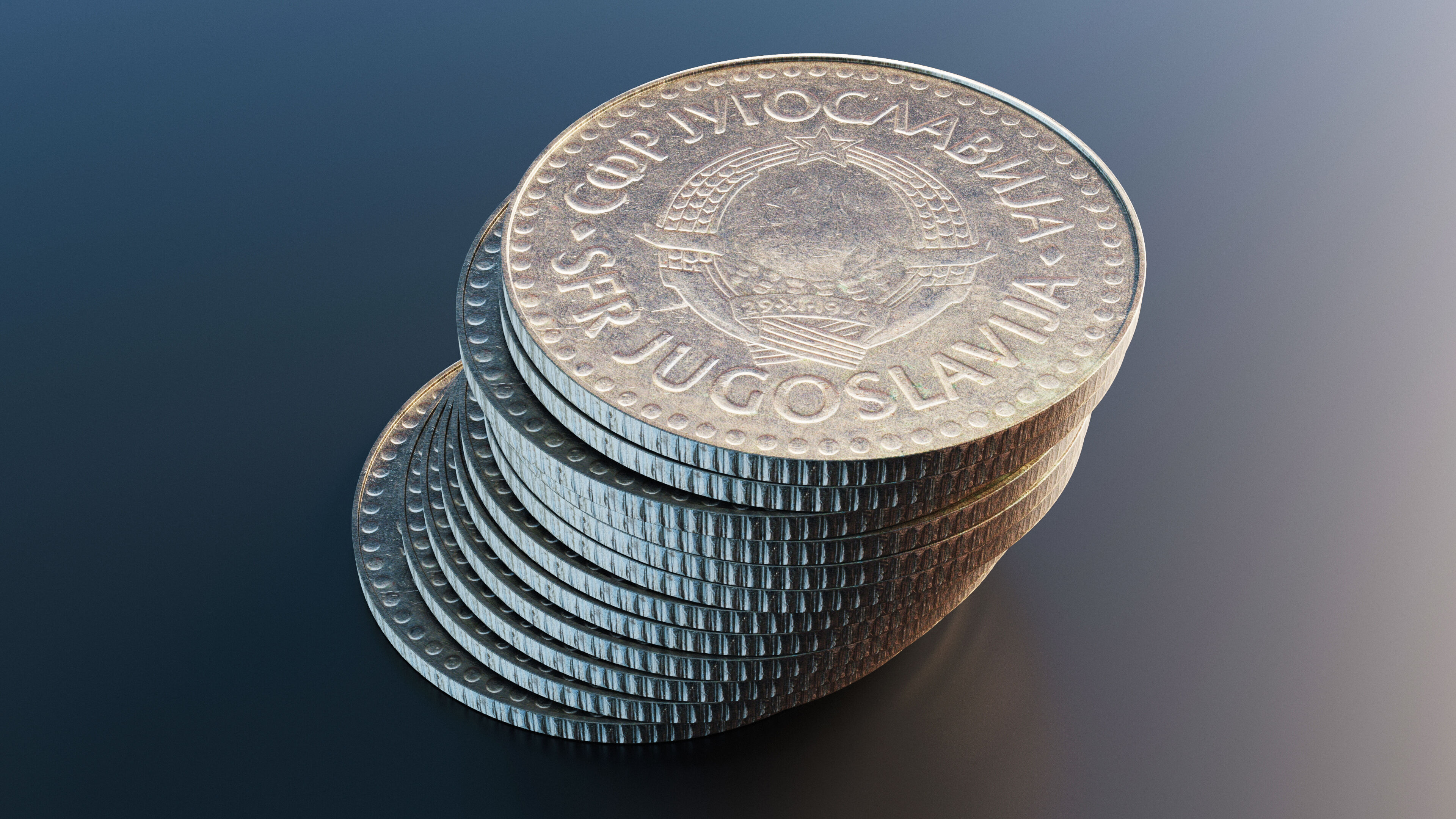 Yugoslav Dinara coin Low-poly 3D model_5