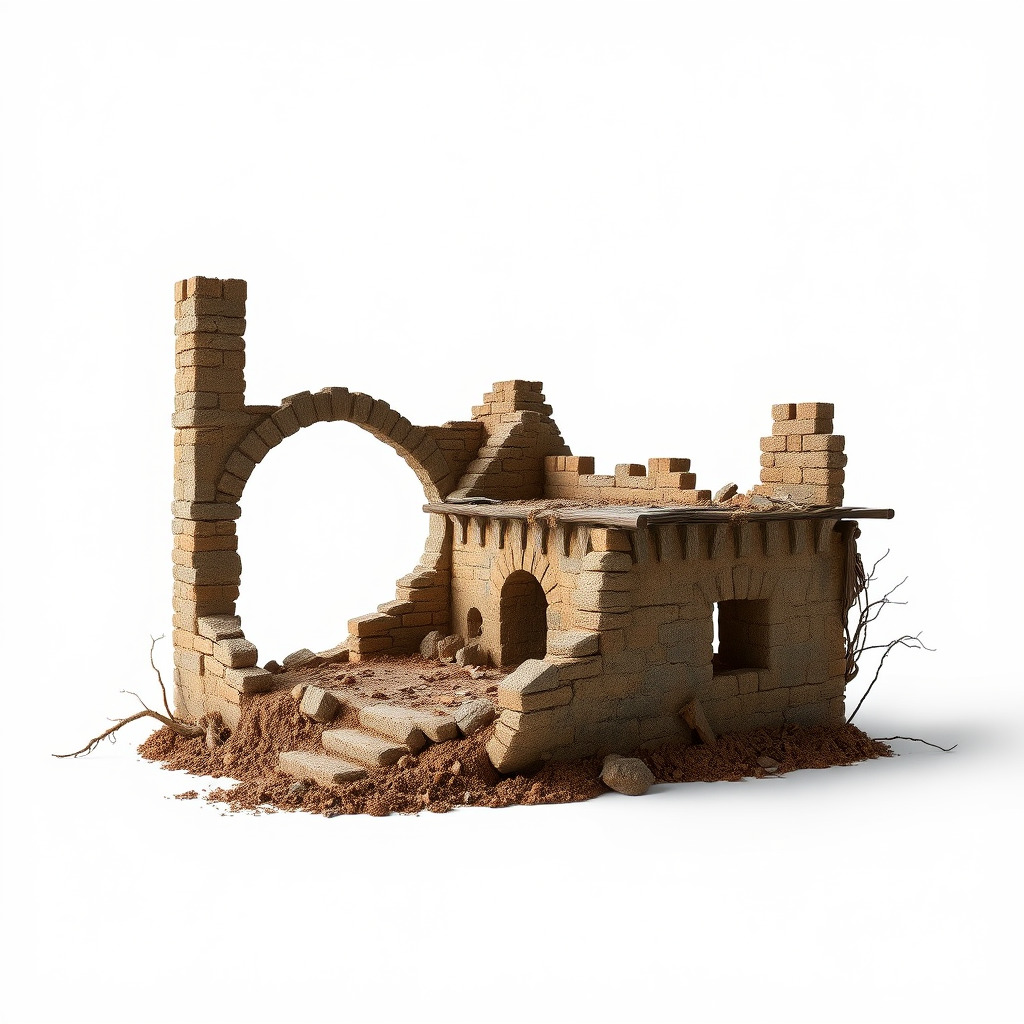 Shattered Cottage Ruins Environment model pack Low-poly 3D model_4