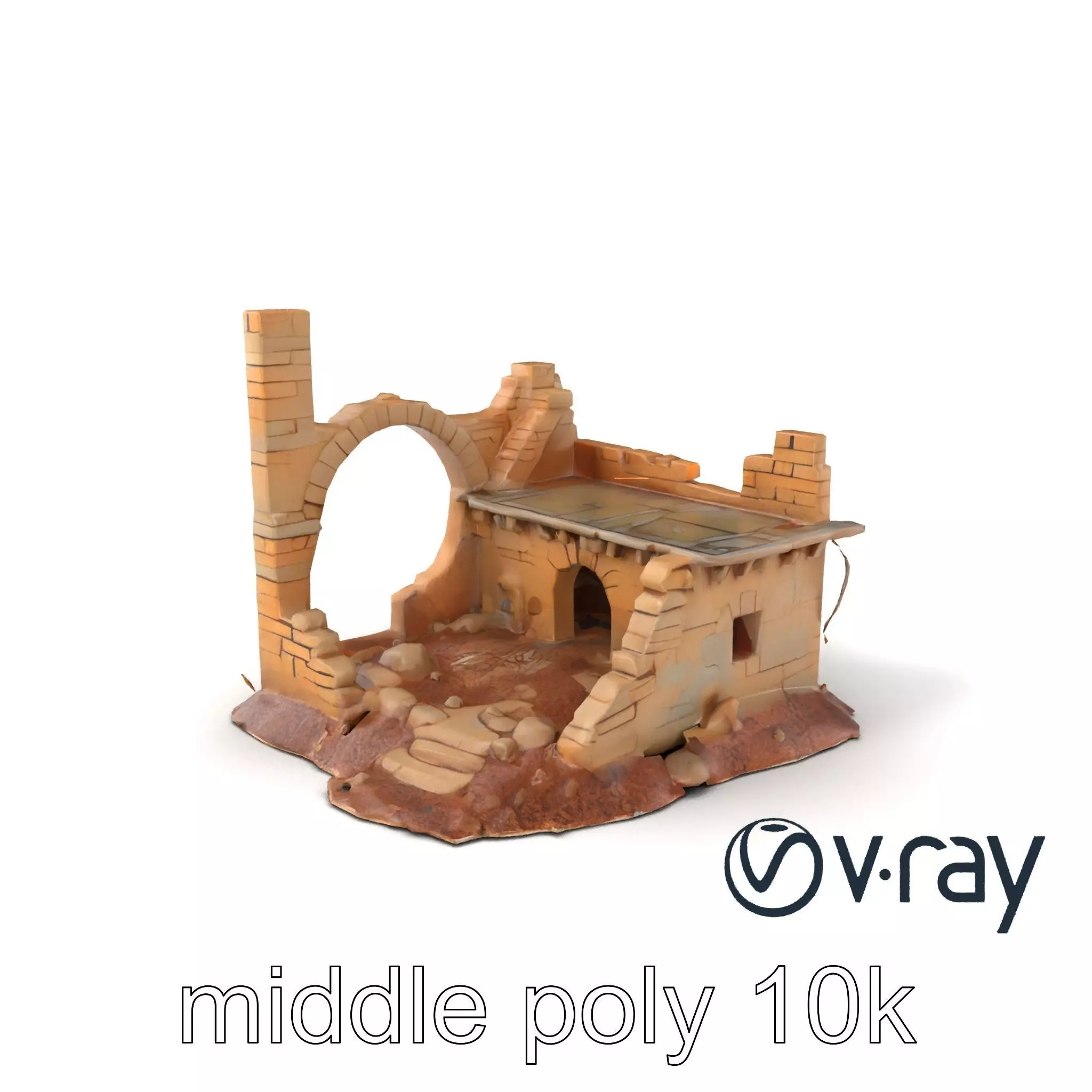 Shattered Cottage Ruins Environment model pack Low-poly 3D model_0