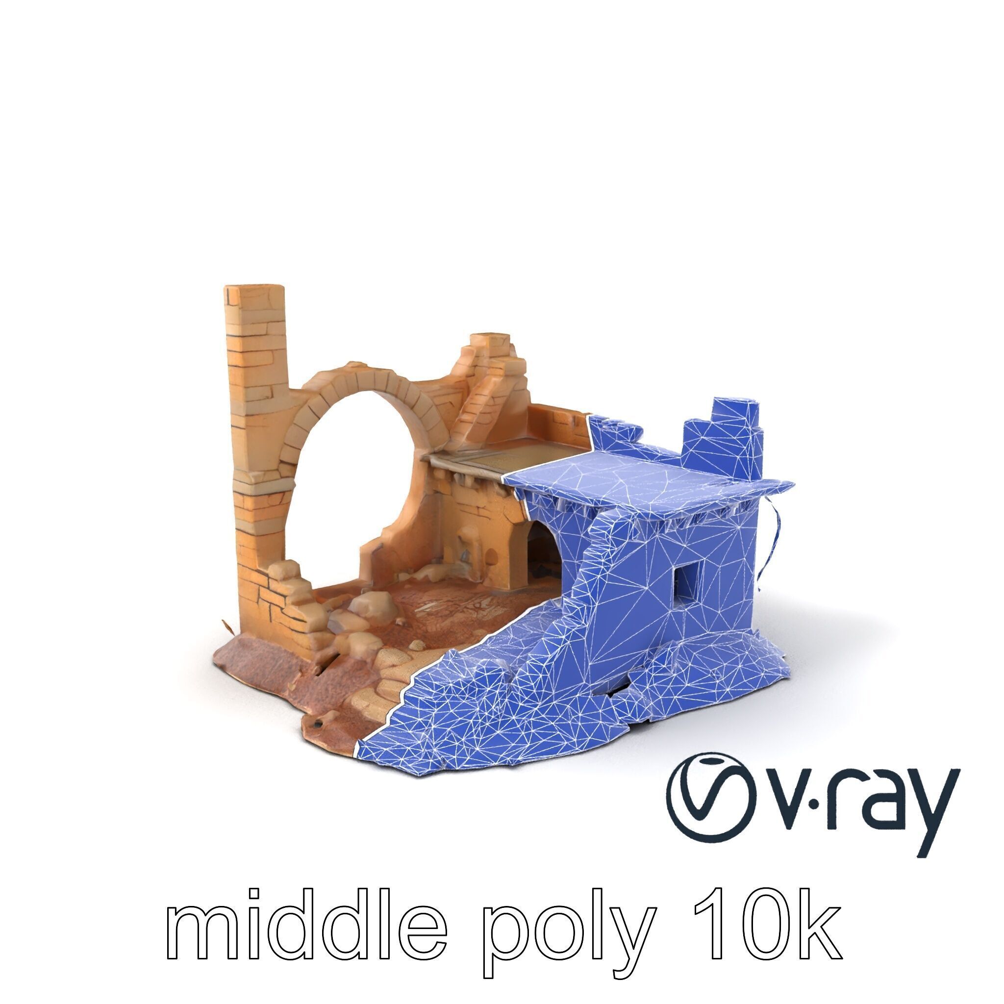 Shattered Cottage Ruins Environment model pack Low-poly 3D model_6