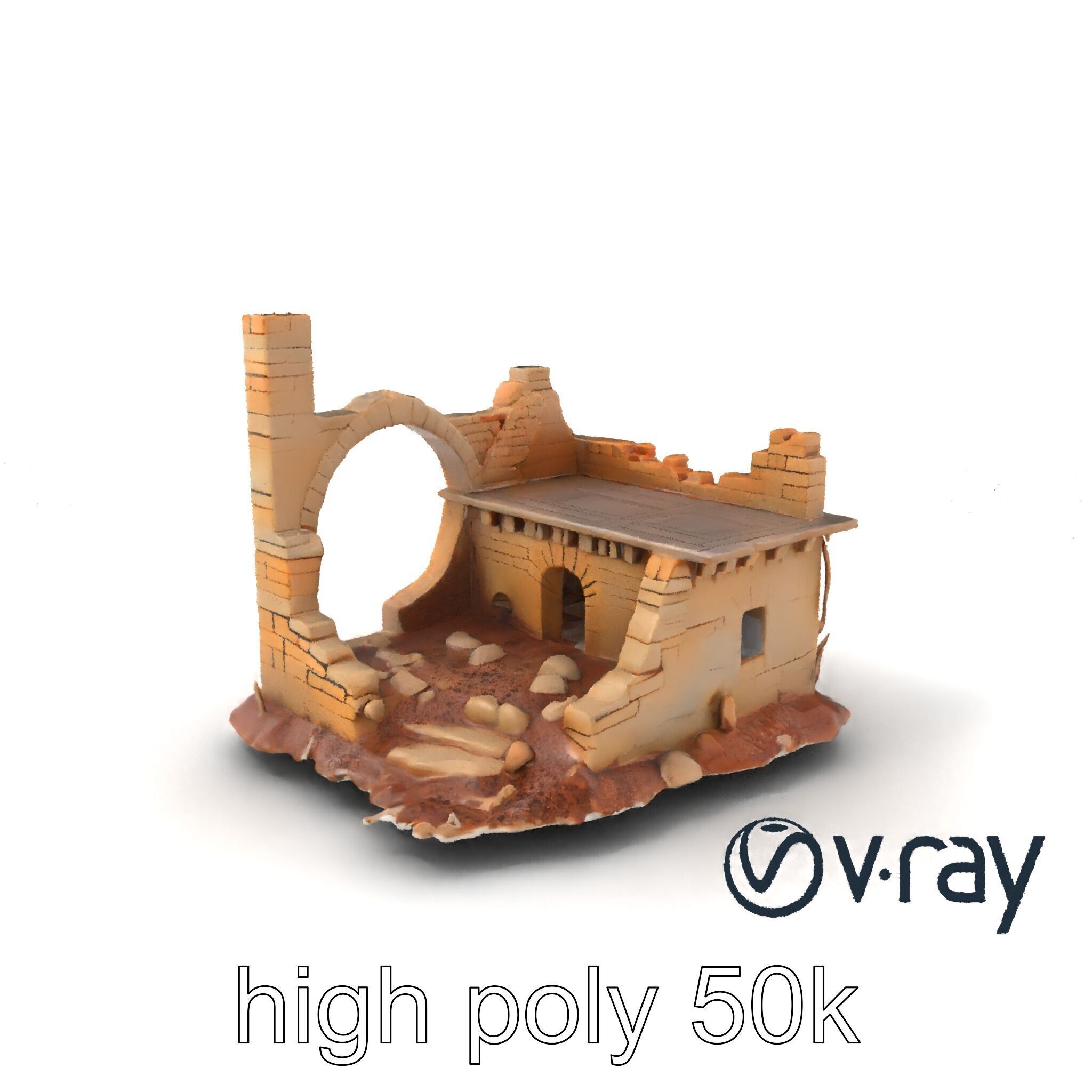 Shattered Cottage Ruins Environment model pack Low-poly 3D model_2