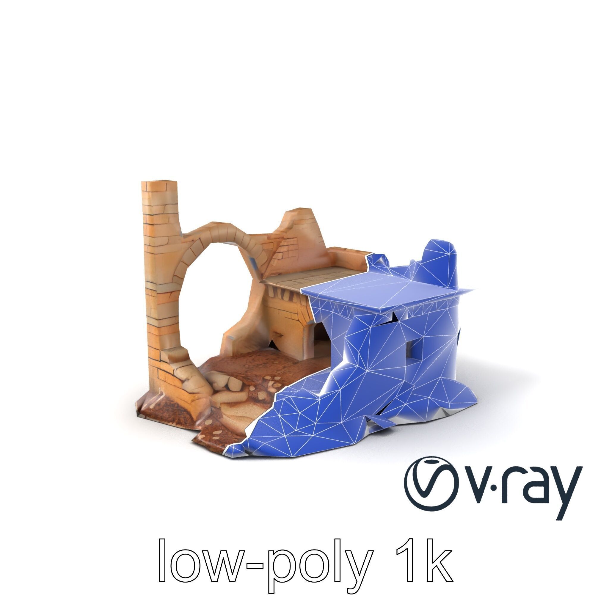 Shattered Cottage Ruins Environment model pack Low-poly 3D model_7