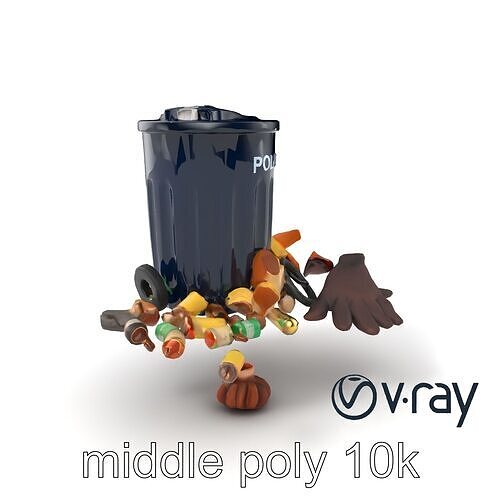 Police-Themed Trash Can and Debris Model Pack Low-poly 3D model