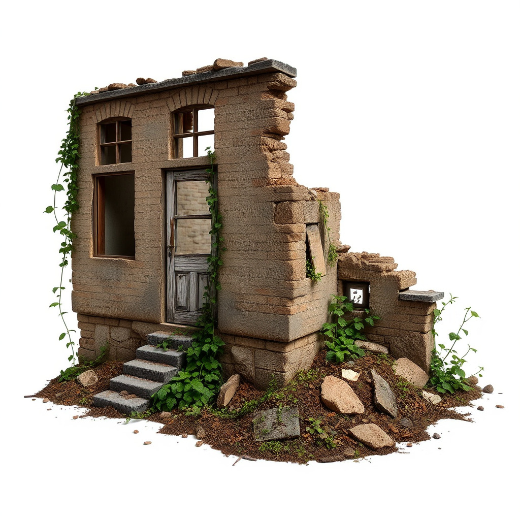 Abandoned House Ruin model pack Low-poly 3D model_3
