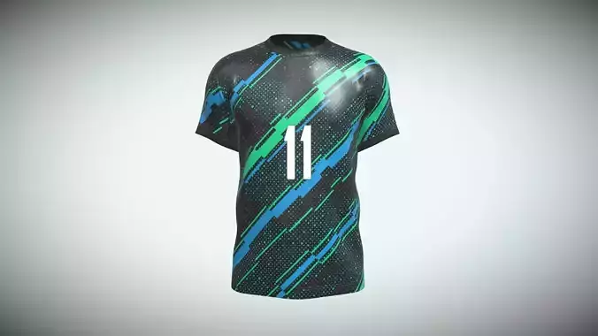 Soccer Mint Green With Blue Jersey Player-11 In Low Poly