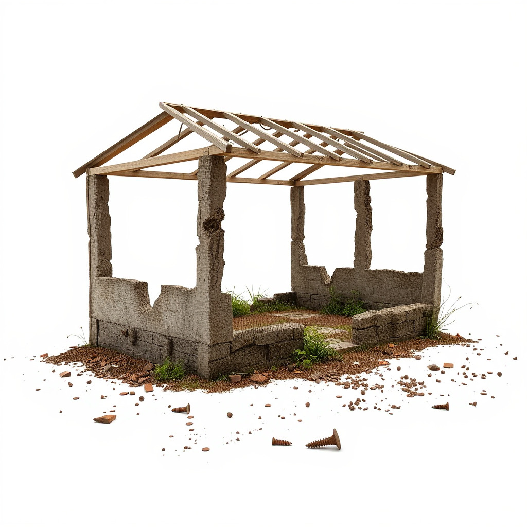 Abandoned Bungalow Ruins model pack Low-poly 3D model_3