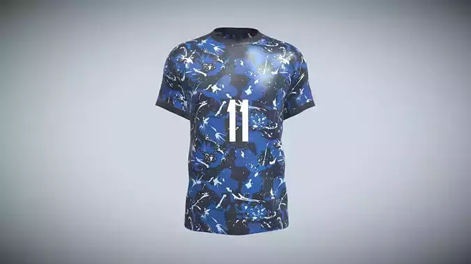 Soccer Monochromatic Blue Jersey Player-11 In Low Poly