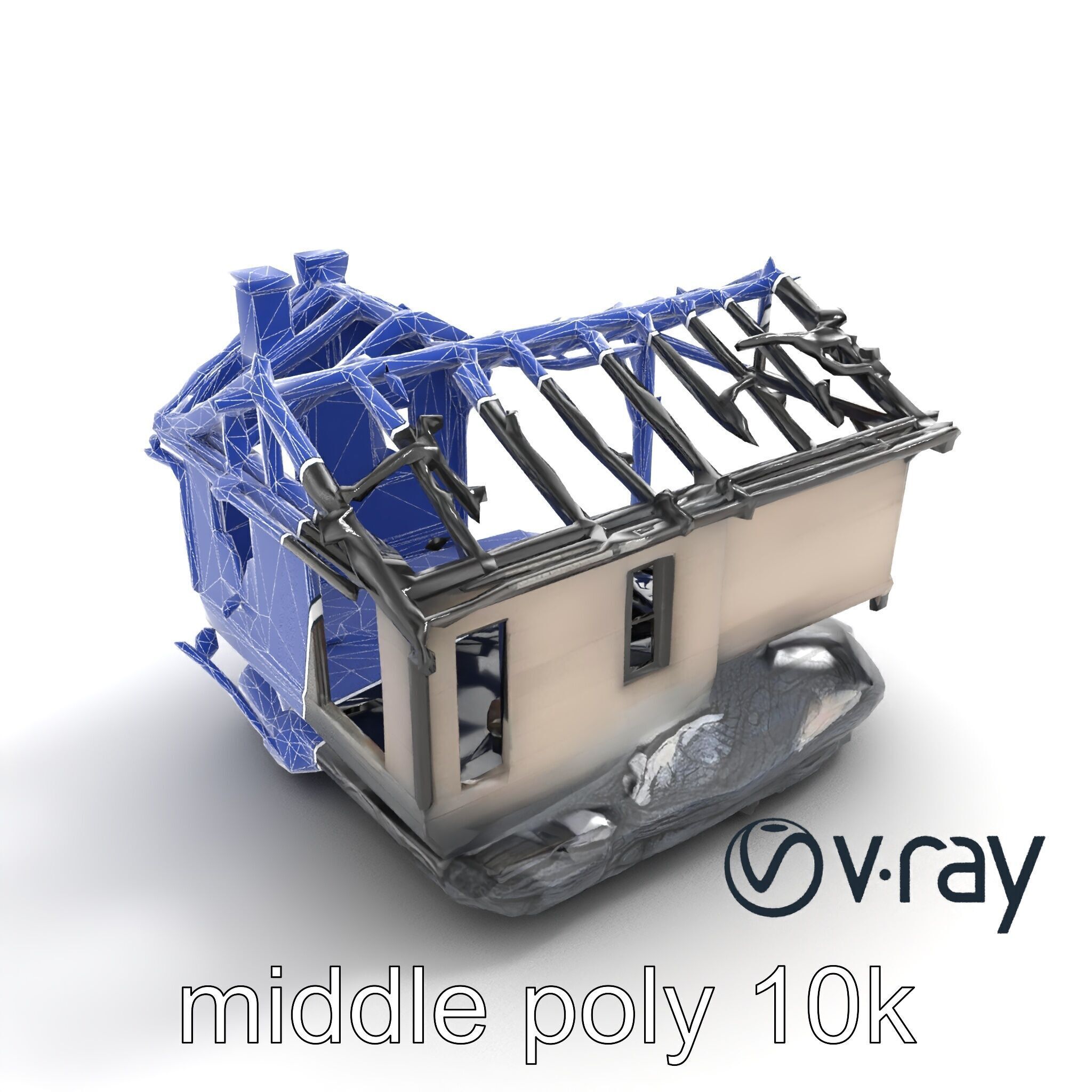 Burned House Ruins Abandoned Structure model pack Low-poly 3D model_21
