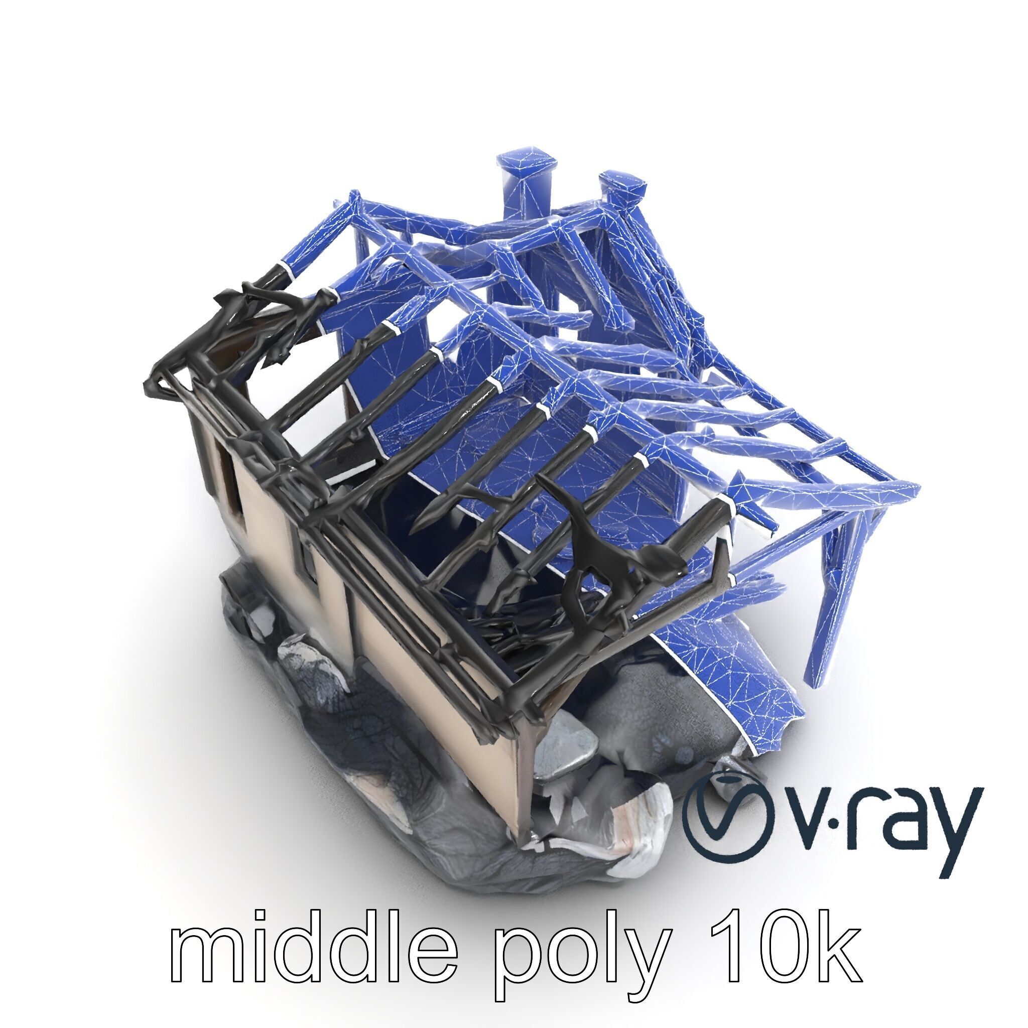 Burned House Ruins Abandoned Structure model pack Low-poly 3D model_16