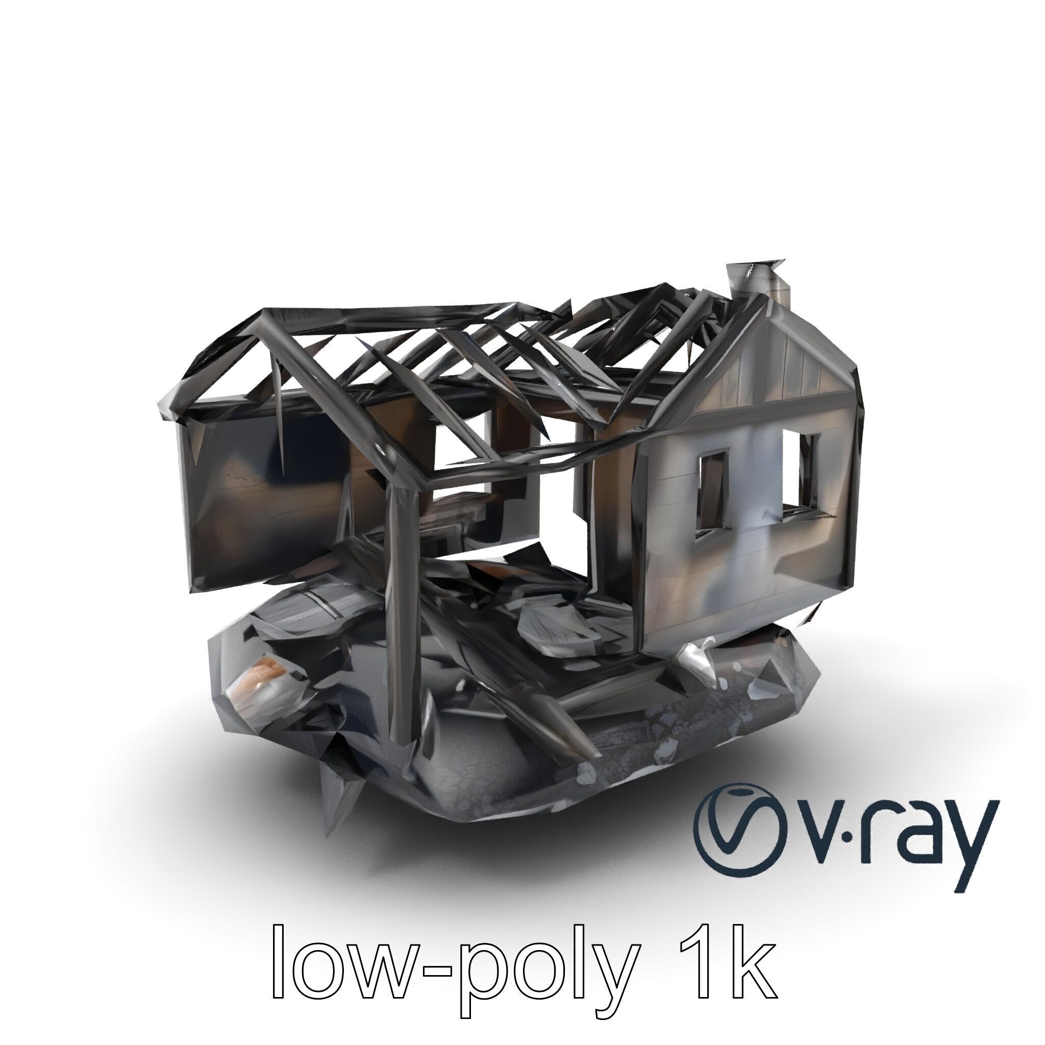 Burned House Ruins Abandoned Structure model pack Low-poly 3D model_5